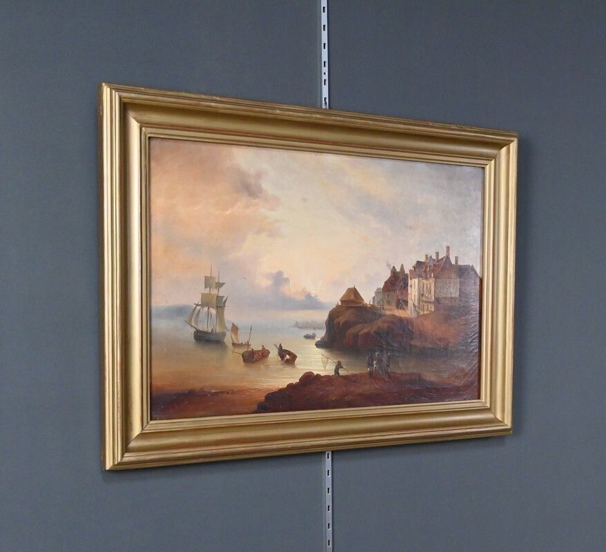 Painting "Light On The Port", French School, 19th Century photo for sale