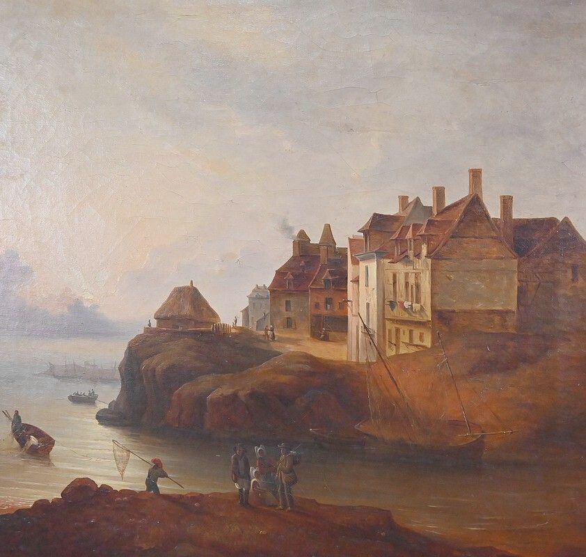 Painting "Light On The Port", French School, 19th Century photo vinterior
