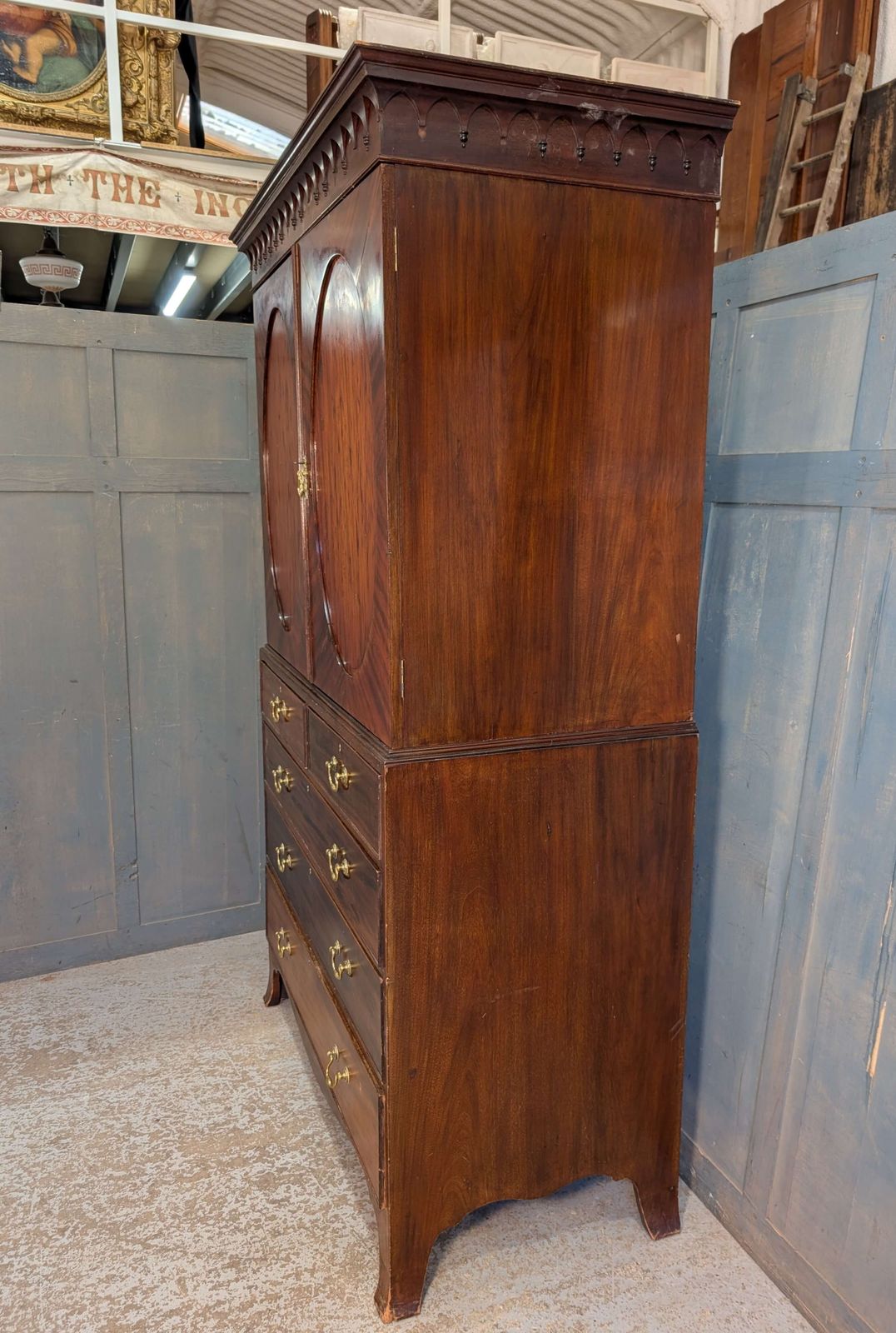 Very Well Made Edwardian Mahogany Linen Press In Two Sections photo vintage