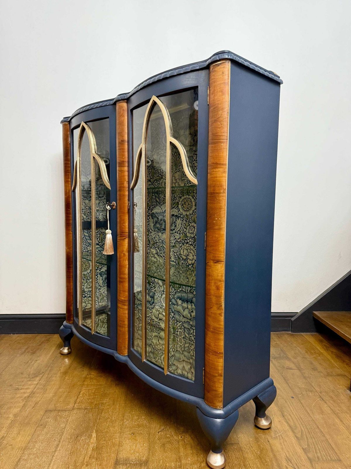 Art Deco Vintage Oak Drinks Cabinet | Arched Glass Bar Display Commission photo for sale