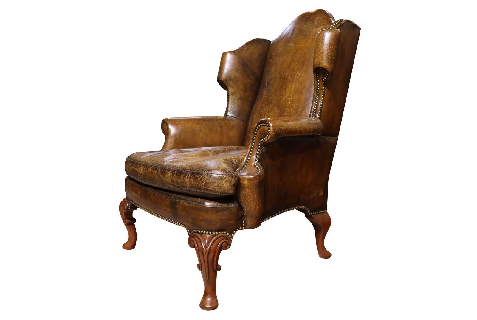 Pair Of George I Style Walnut & Leather Wing Armchairs, Circa 1930 photo Furniture