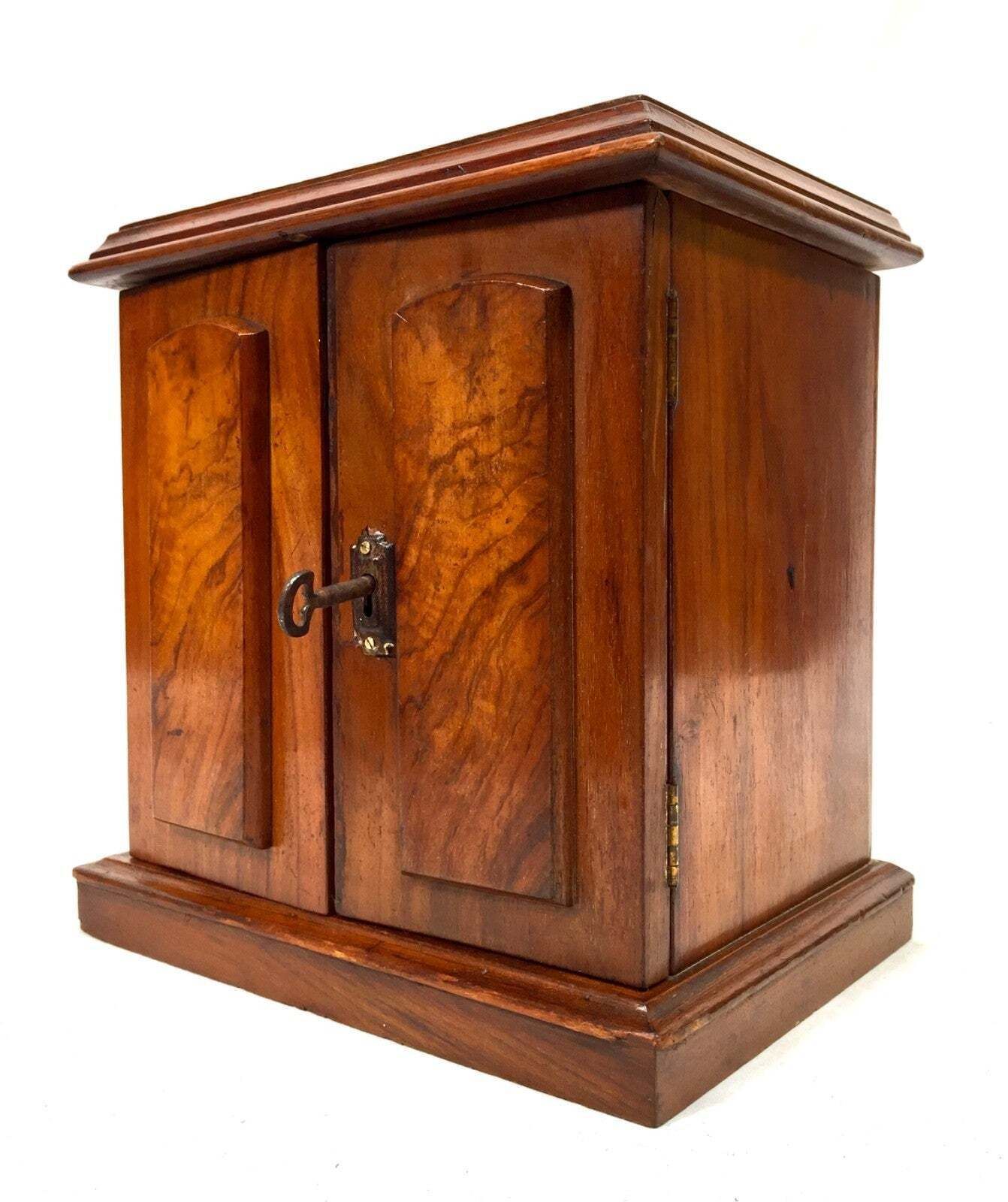 Antique Wood Tabletop Storage Drawers  Jewellery Box Humidor Cabinet With Key photo for sale
