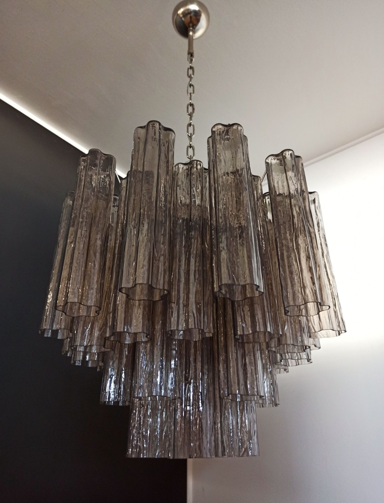 Fantastic Murano Glass Tube Chandelier   36 Smoked Glass Tube