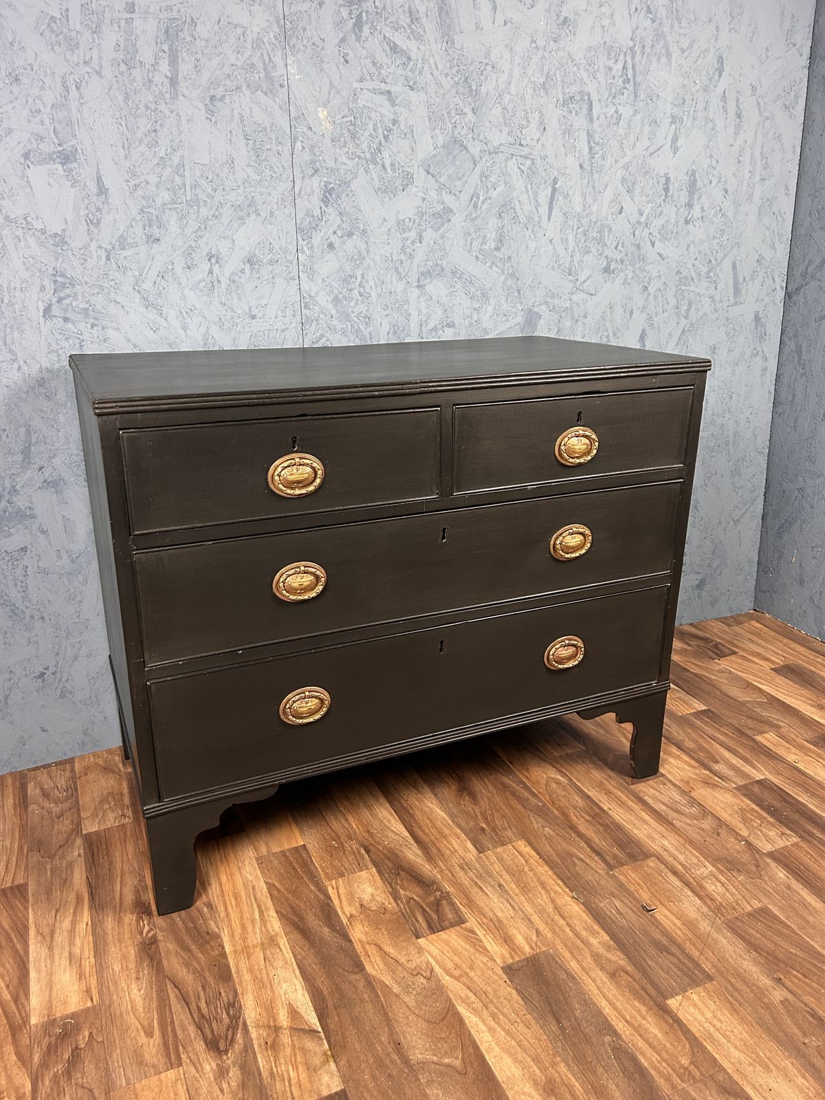 Georgian Ebonised Design Chest Of Drawers With Brass Handles photo furniture
