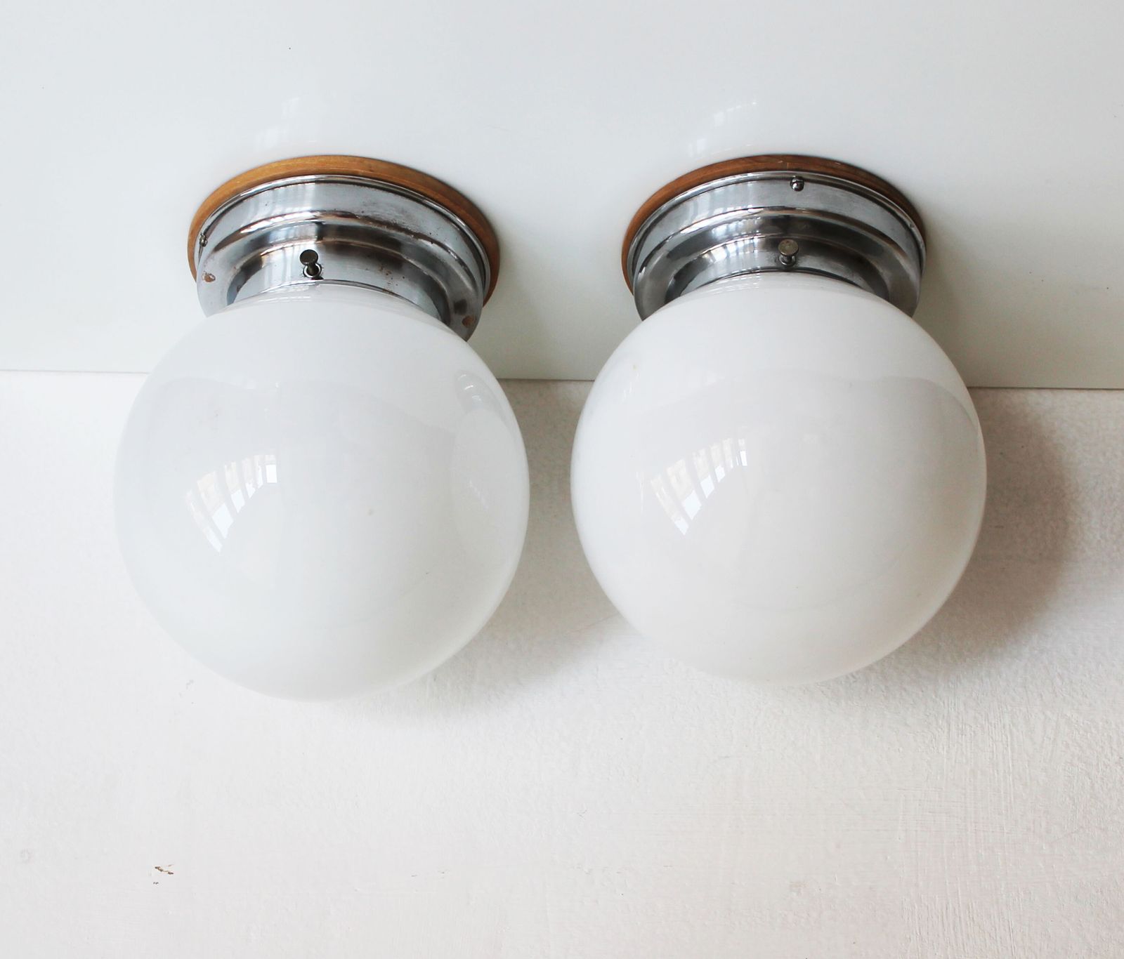 Pair Of 1930s Modernist Ceiling Or Wall Lights With Milk Glass Globes photo furniture
