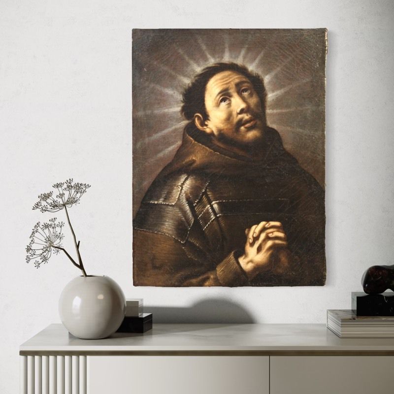 Antique Italian Painting Ecstasy Of Saint Francis From The 18th Century photo vintage