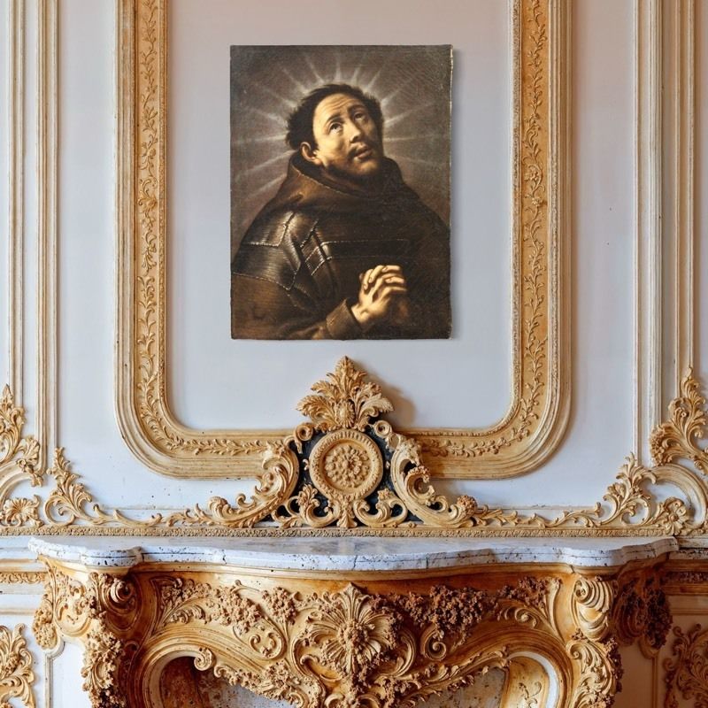 photo vinterior Antique Italian Painting Ecstasy Of Saint Francis From The 18th Century