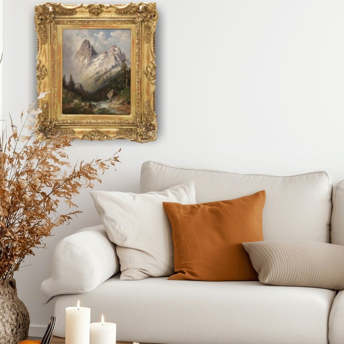 Mountain Landscape, Oil Painting On Board, 1972, Framed photo furniture