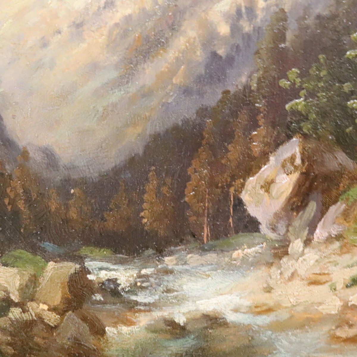 photo vinterior Mountain Landscape, Oil Painting On Board, 1972, Framed