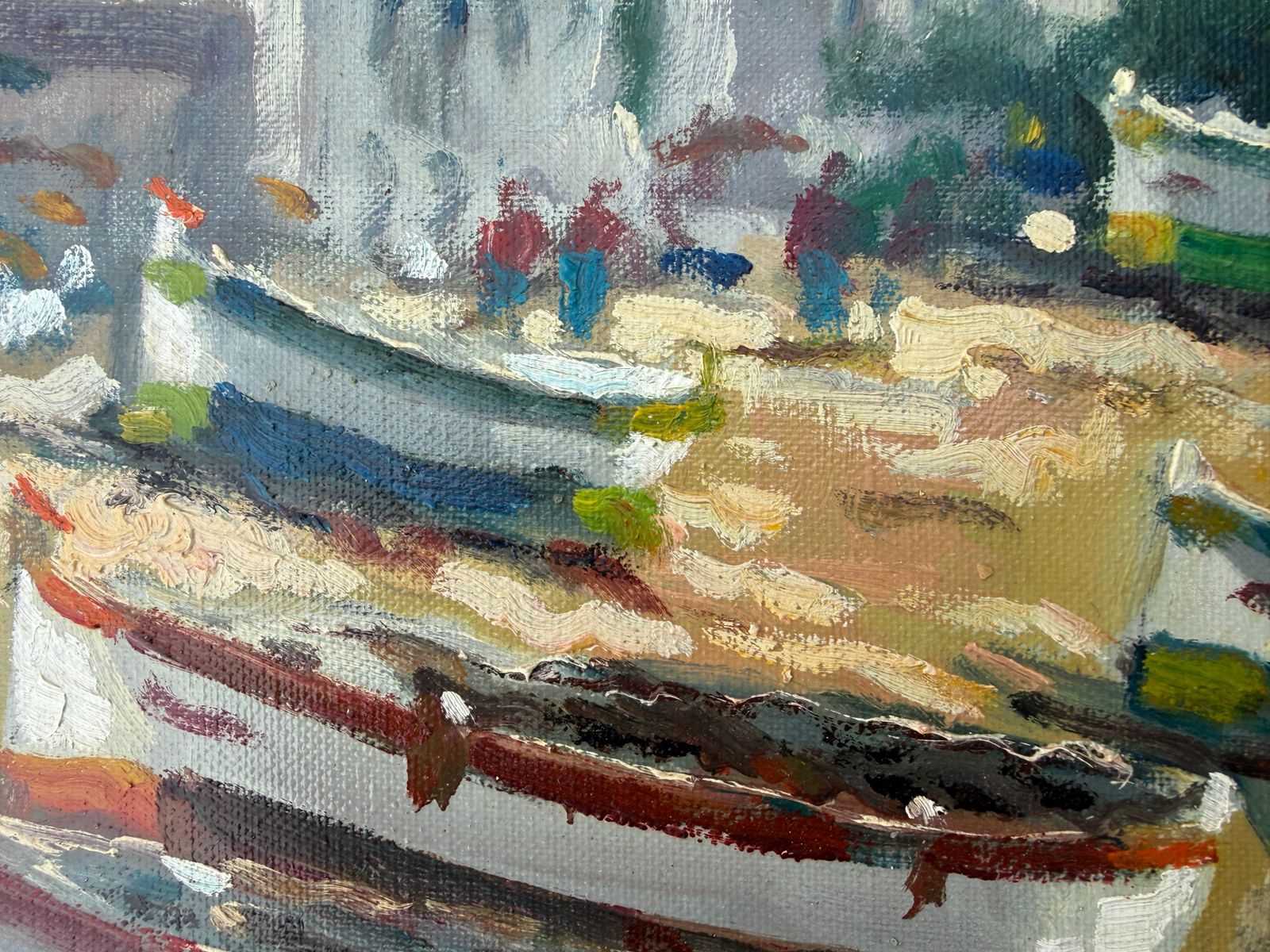 Lazarotti Impressionist Impressionist Mediterranean Harbor Painting Port De La Selva Costa Brava Fishing Boats Oil Canvas 1980 photo 750.0