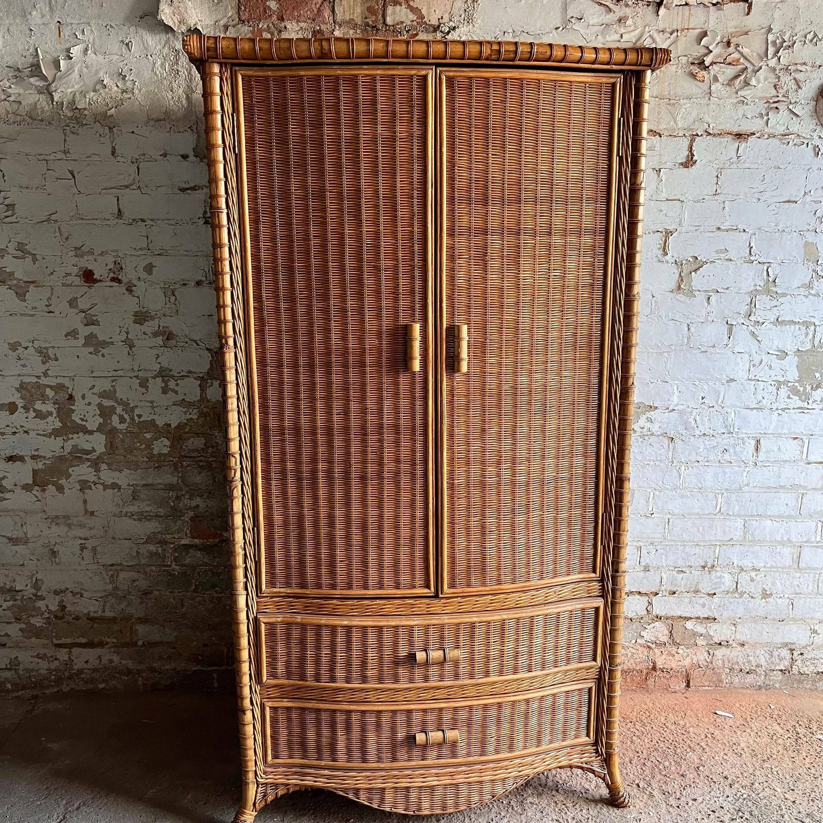 Vintage Bamboo And Wicker Wardrobe / Storage / Tallboy photo buy