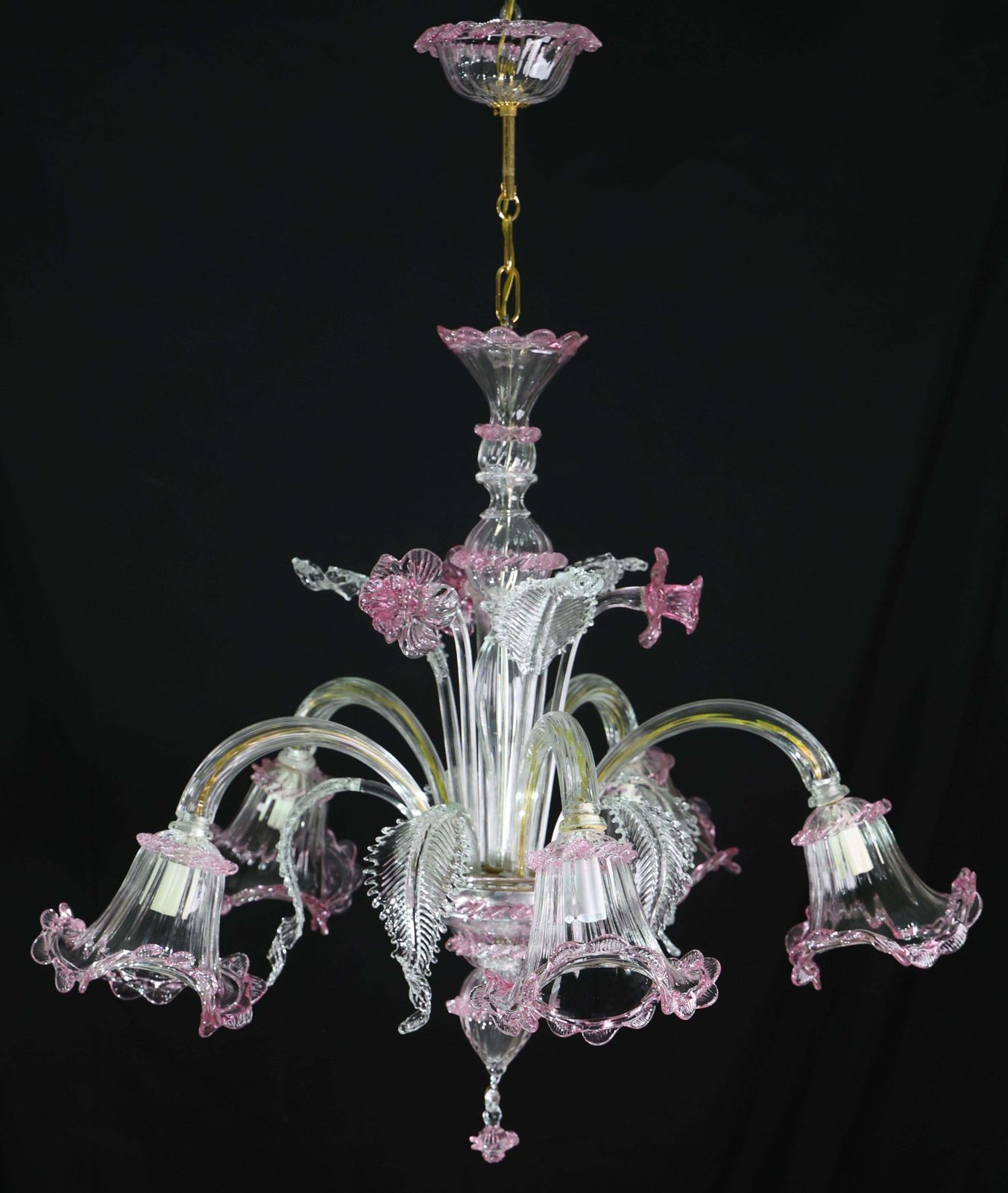 photo vinterior Charming Vintage Venetian Chandelier, Pink Murano Glass, 1950s