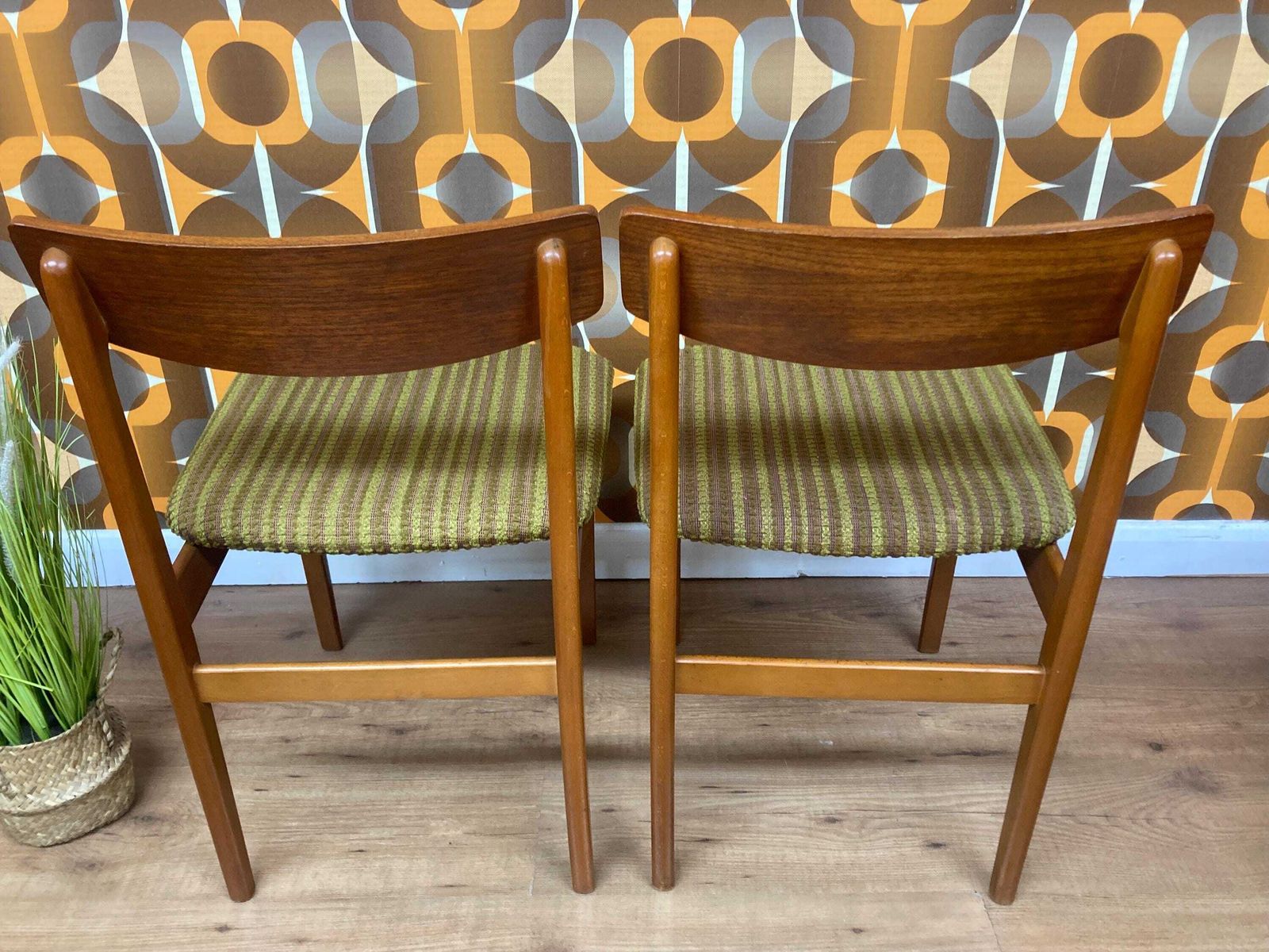 Pair Of Vintage Mid Century Teak Dining Chairs With Original Upholstery Cleaned, New Foam Added, Circa 1960s photo Meubels