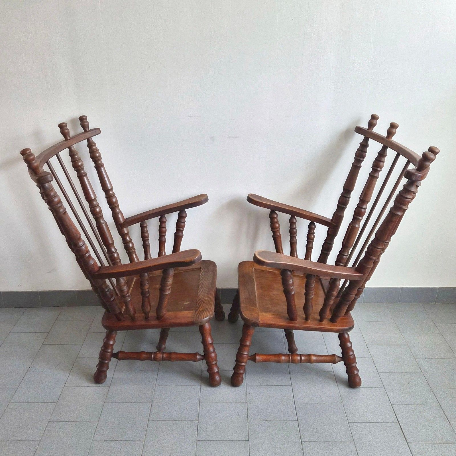 Pair Of Vintage 1970 Brutalist Oak Reel Armchairs 70s 1970s photo furniture