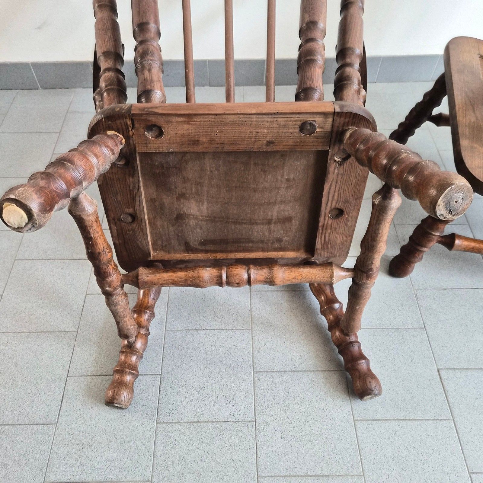 Pair Of Vintage 1970 Brutalist Oak Reel Armchairs 70s 1970s photo vintage