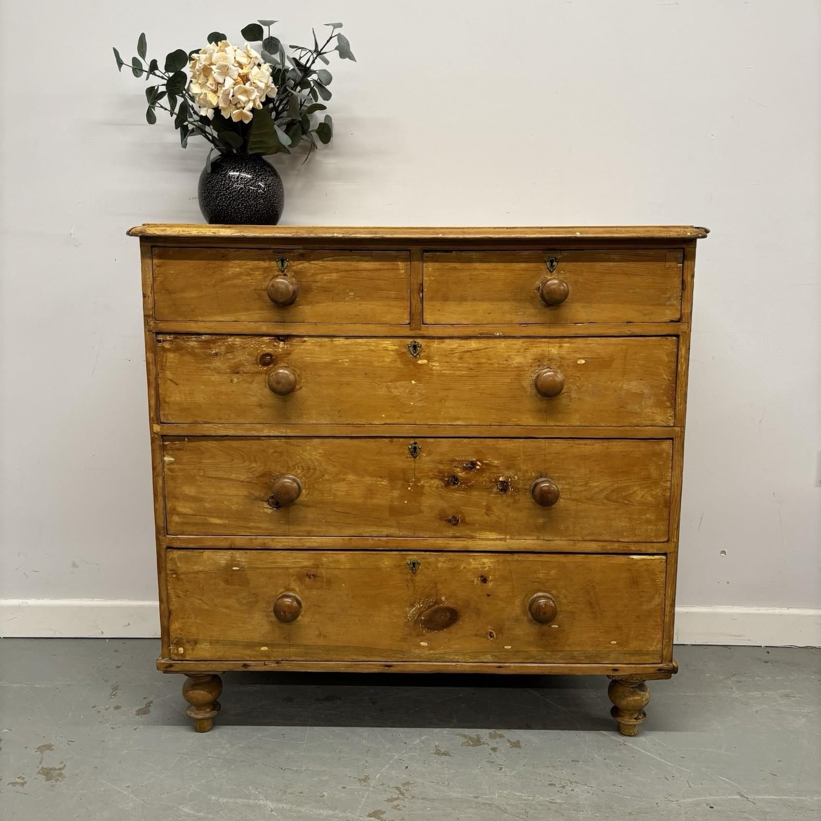 Antique Pine Chest Of Drawers Rustic Victorian Style 2 Over 3 Drawer Chest photo furniture