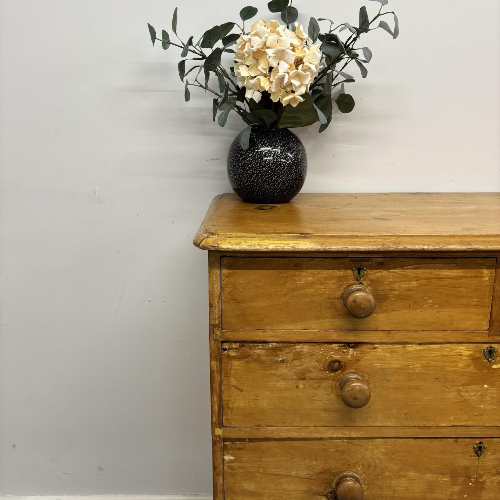 Antique Pine Chest Of Drawers Rustic Victorian Style 2 Over 3 Drawer Chest photo vinterior
