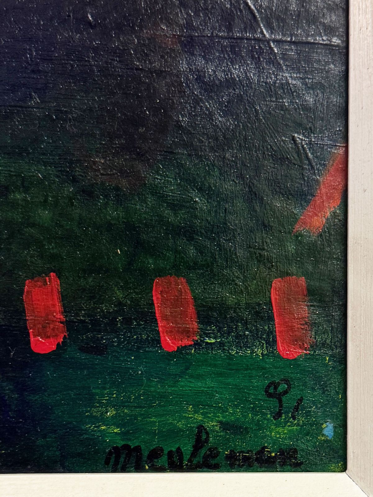 Signed French Abstract Landscape Painting – Modernist Colourful Artwork By Meule photo furniture