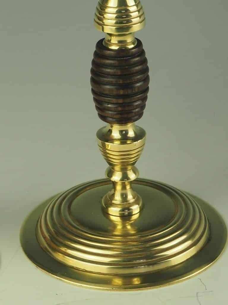 photo buy Pair Of Regency Beehive Brass And Oak Candle Holders