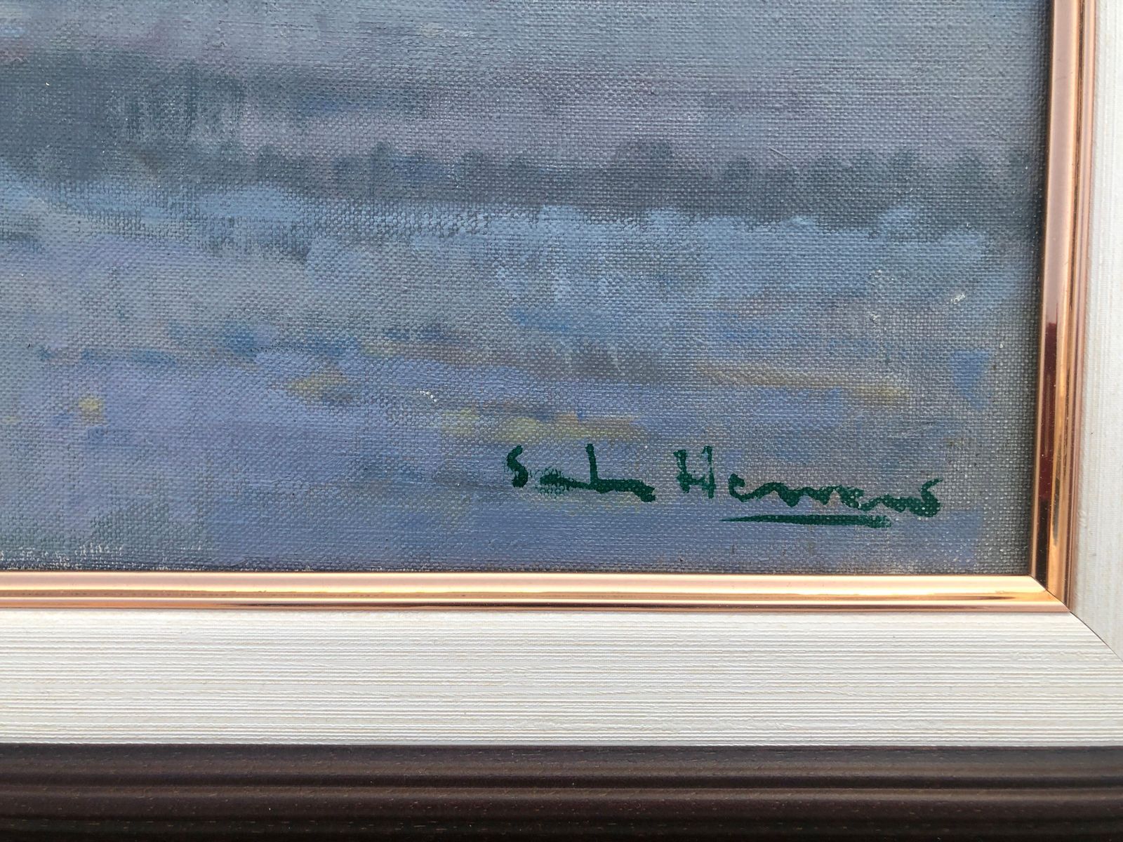 Antonio Sala Herrero View Of Montjuïc, Barcelona, ​​Spain, Oil On Canvas, Seascape Painting C.1975 photo for sale