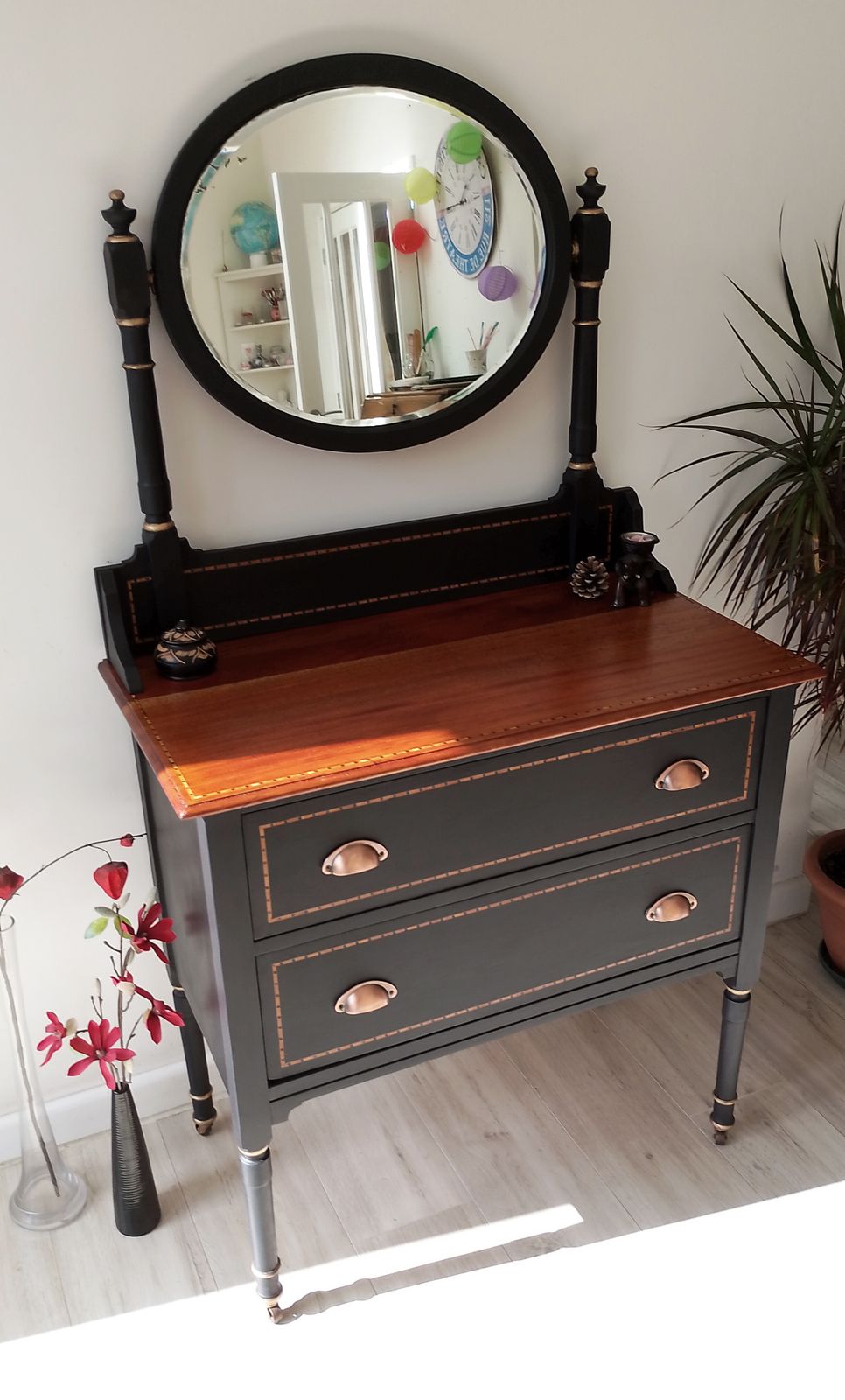 Athenian Black Edwardian Mahogany Dressing Table With Gold Highlights photo furniture