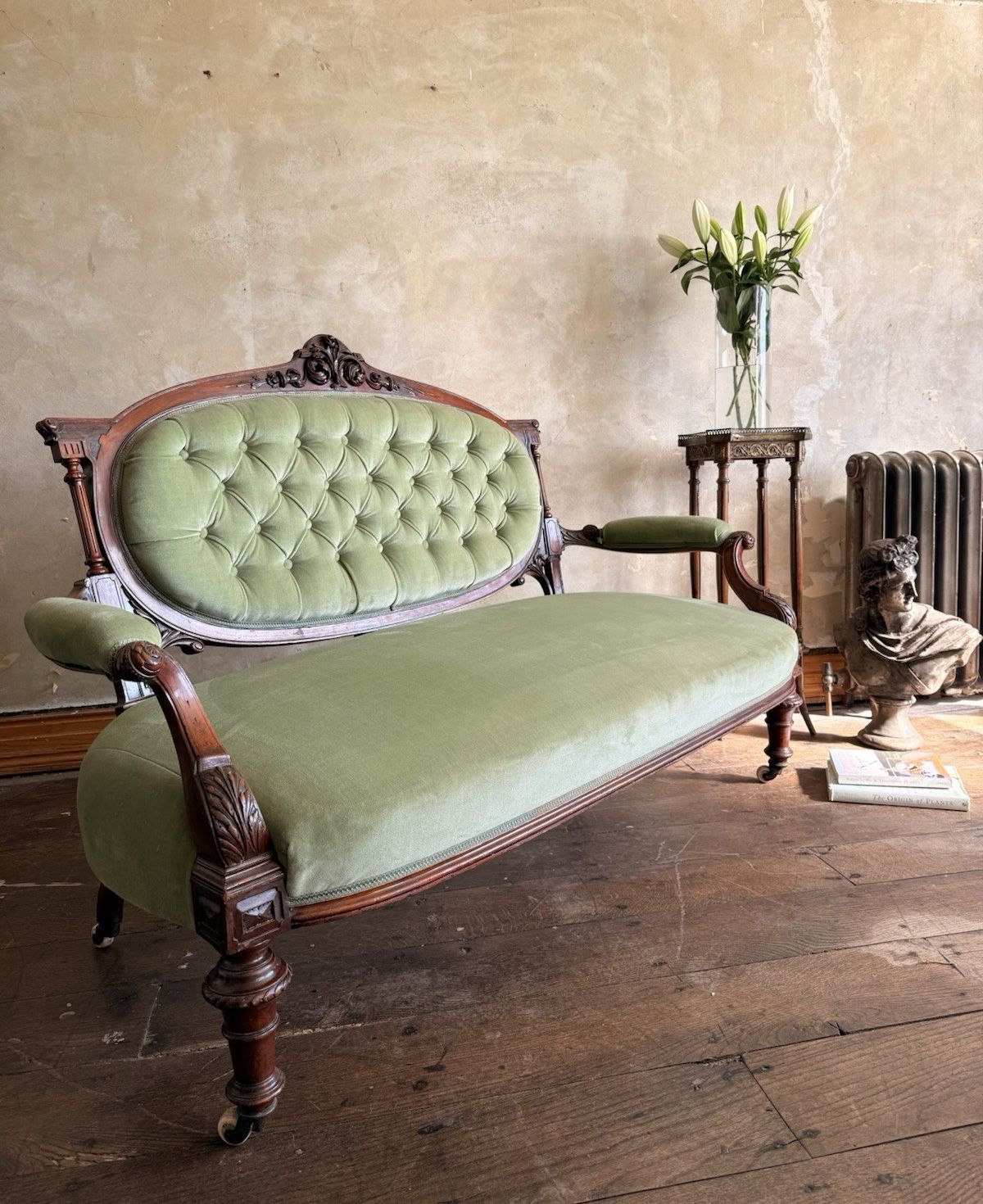 Original Antique Carved Pastashio Green Chaise Longue Salon Sofa England 1880 C photo buy