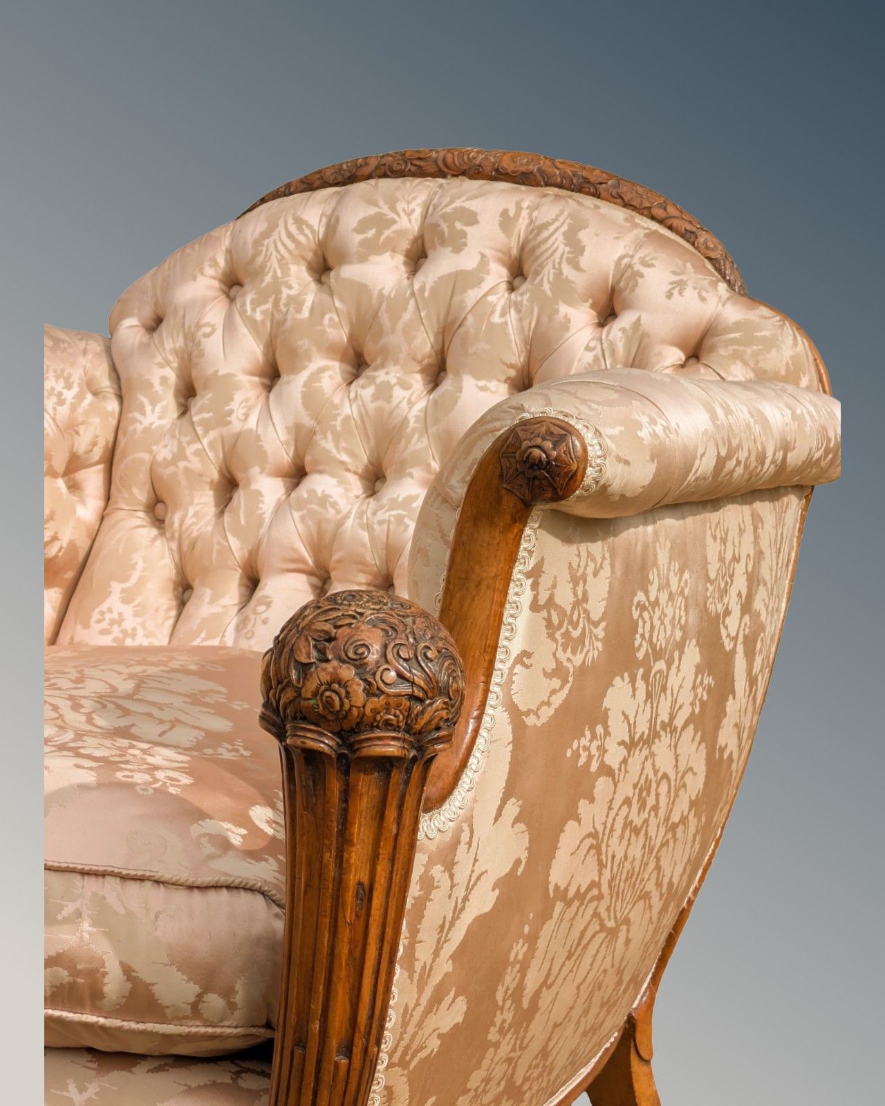 Superb French Walnut Armchair Silk Upholstered photo vintage