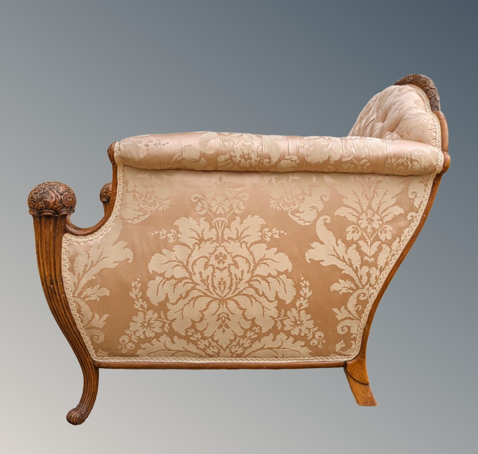 Superb French Walnut Armchair  Silk Upholstered photo vinterior