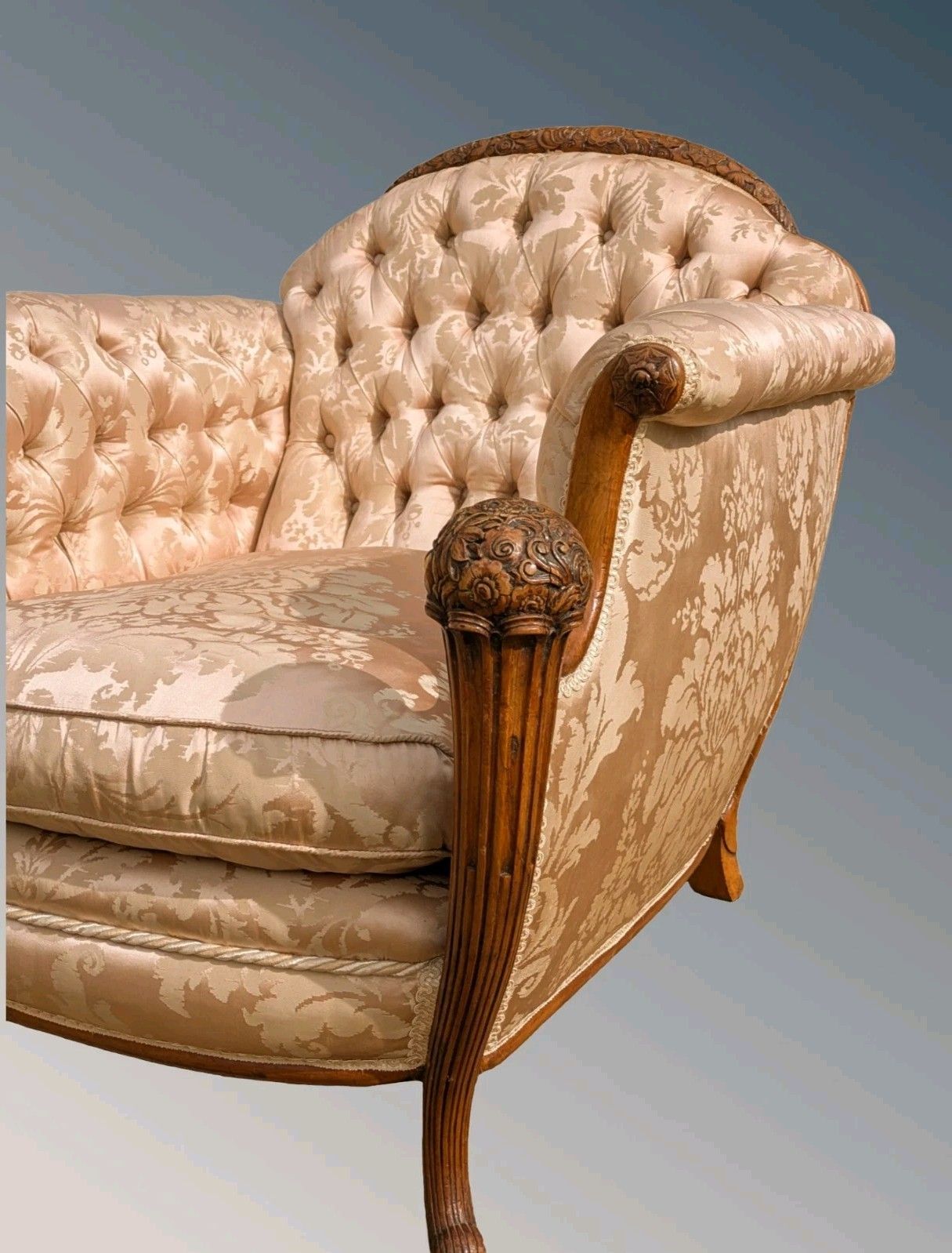 photo for sale Superb French Walnut Armchair  Silk Upholstered