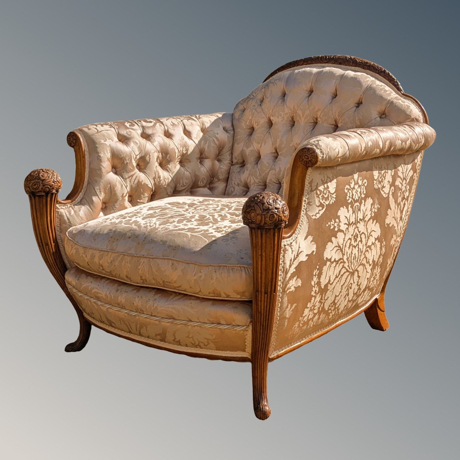 Superb French Walnut Armchair Silk Upholstered photo for sale