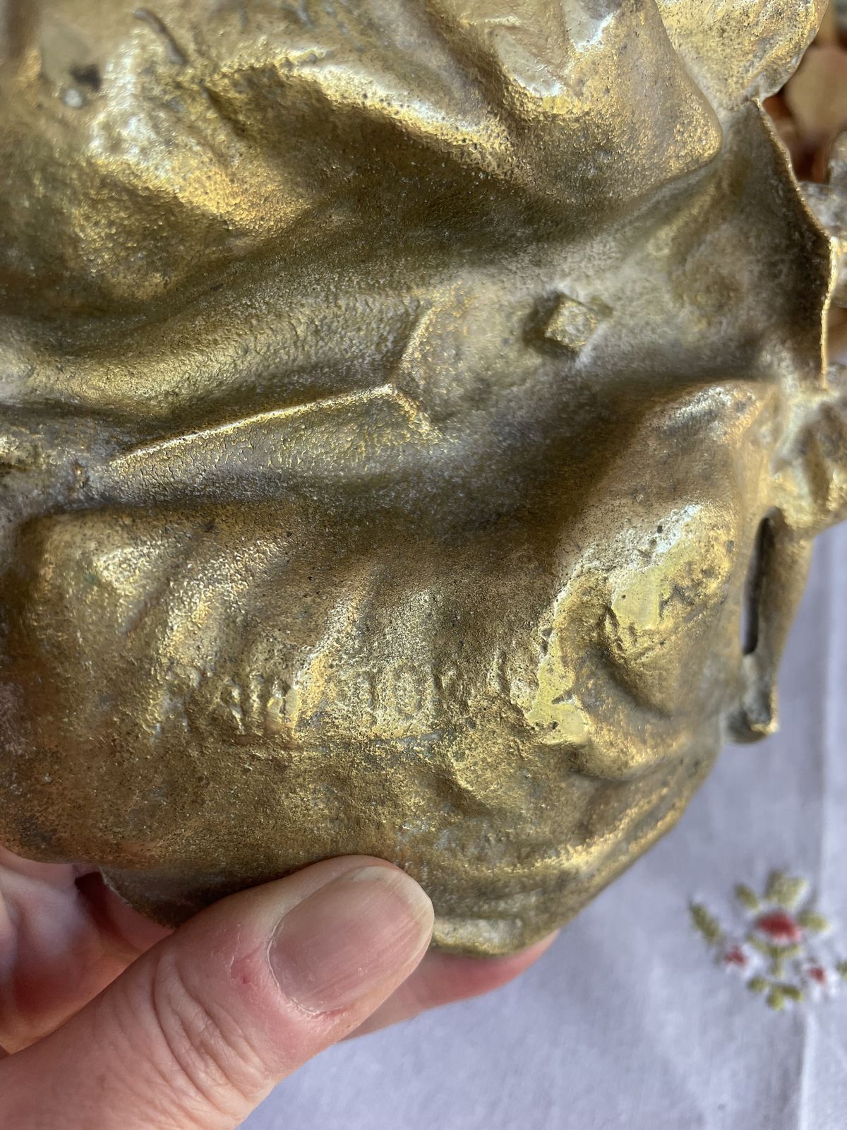 Antique Art Nouveau Brass Trinket Tray – Draped Lady Figure photo Home Decor