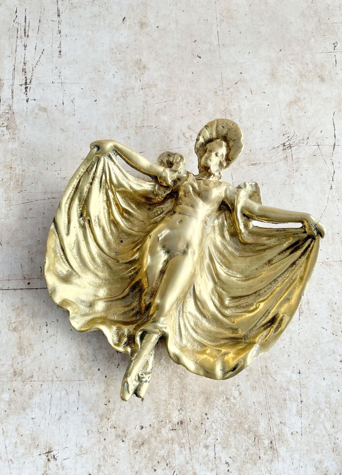 Antique Art Nouveau Brass Trinket Tray – Draped Lady Figure