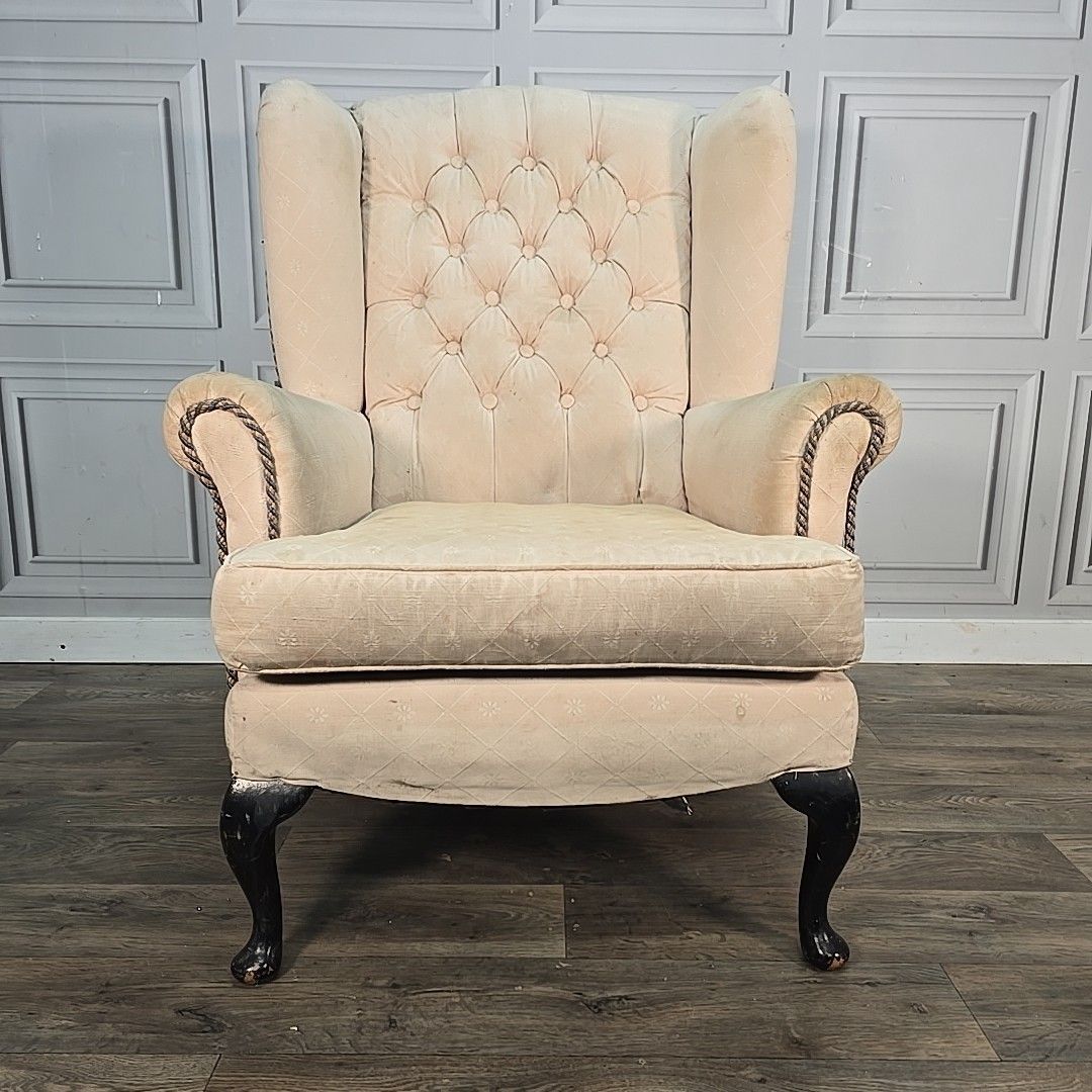Vintage Wingback Armchair Upholstered Button Back Dovedale Furniture Victorian photo vinterior