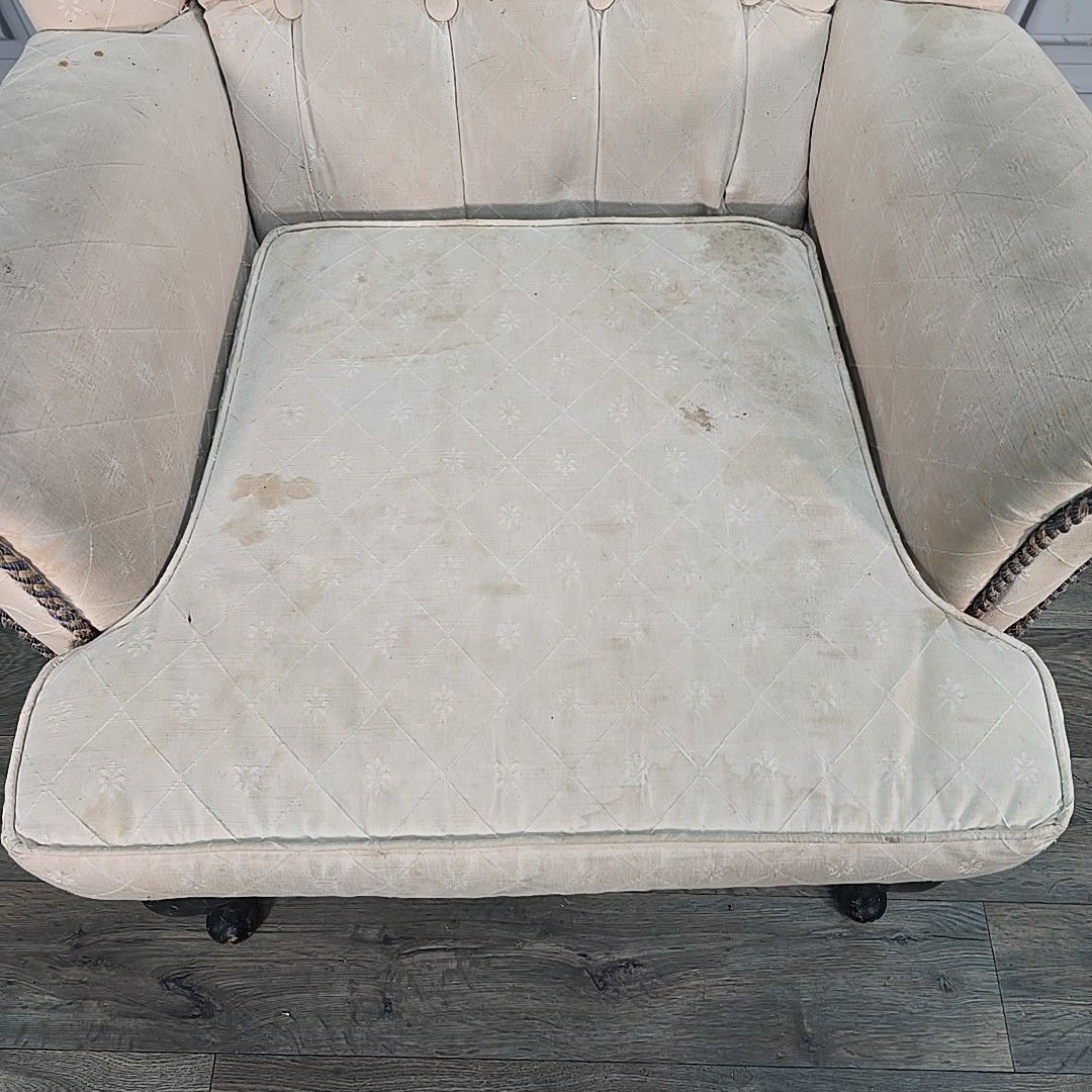 photo furniture Vintage Wingback Armchair Upholstered Button Back Dovedale Furniture Victorian