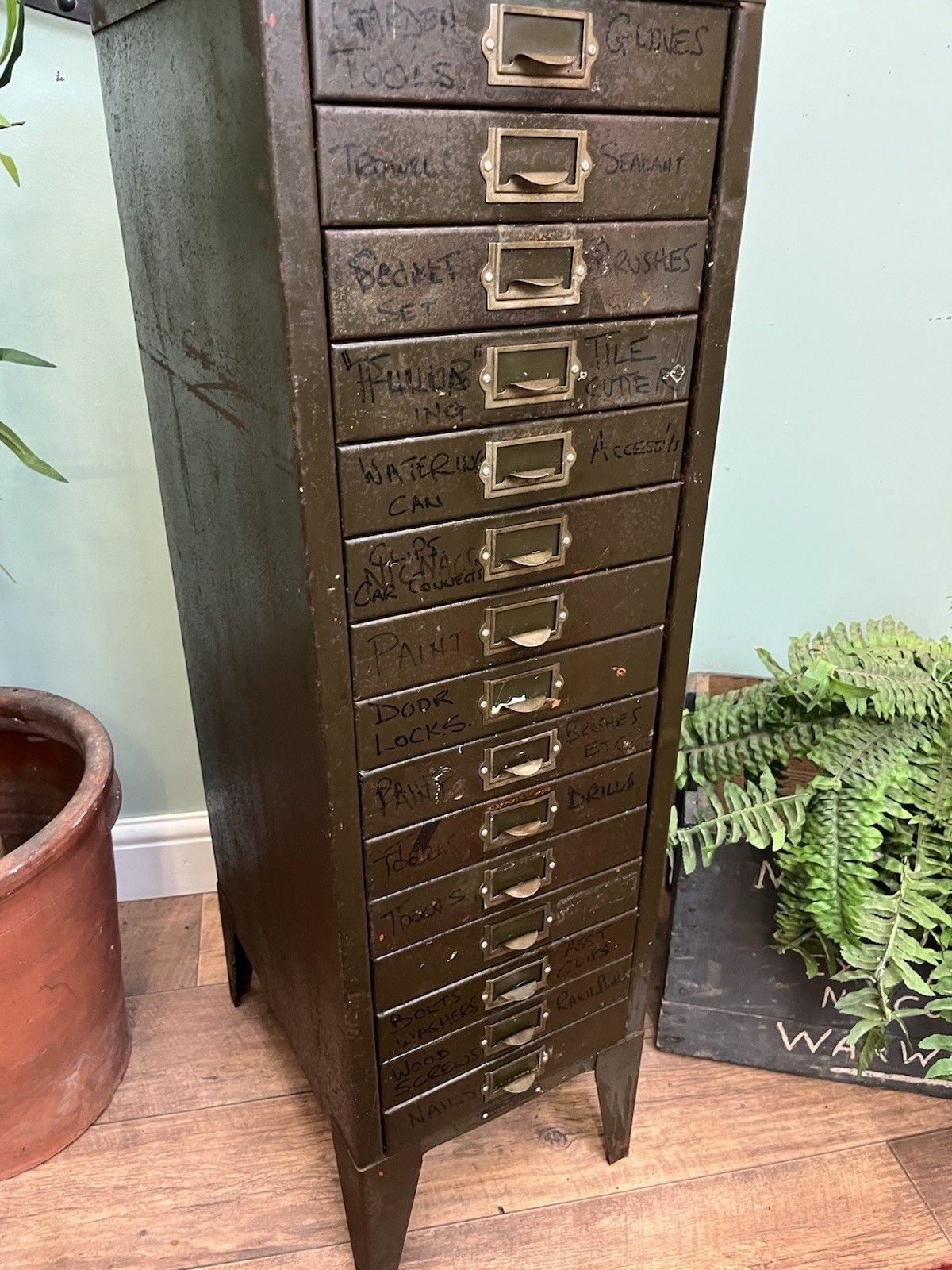 Vintage Industrial Bank Of Workshop Drawers, Metal Retro Vintage Green photo furniture