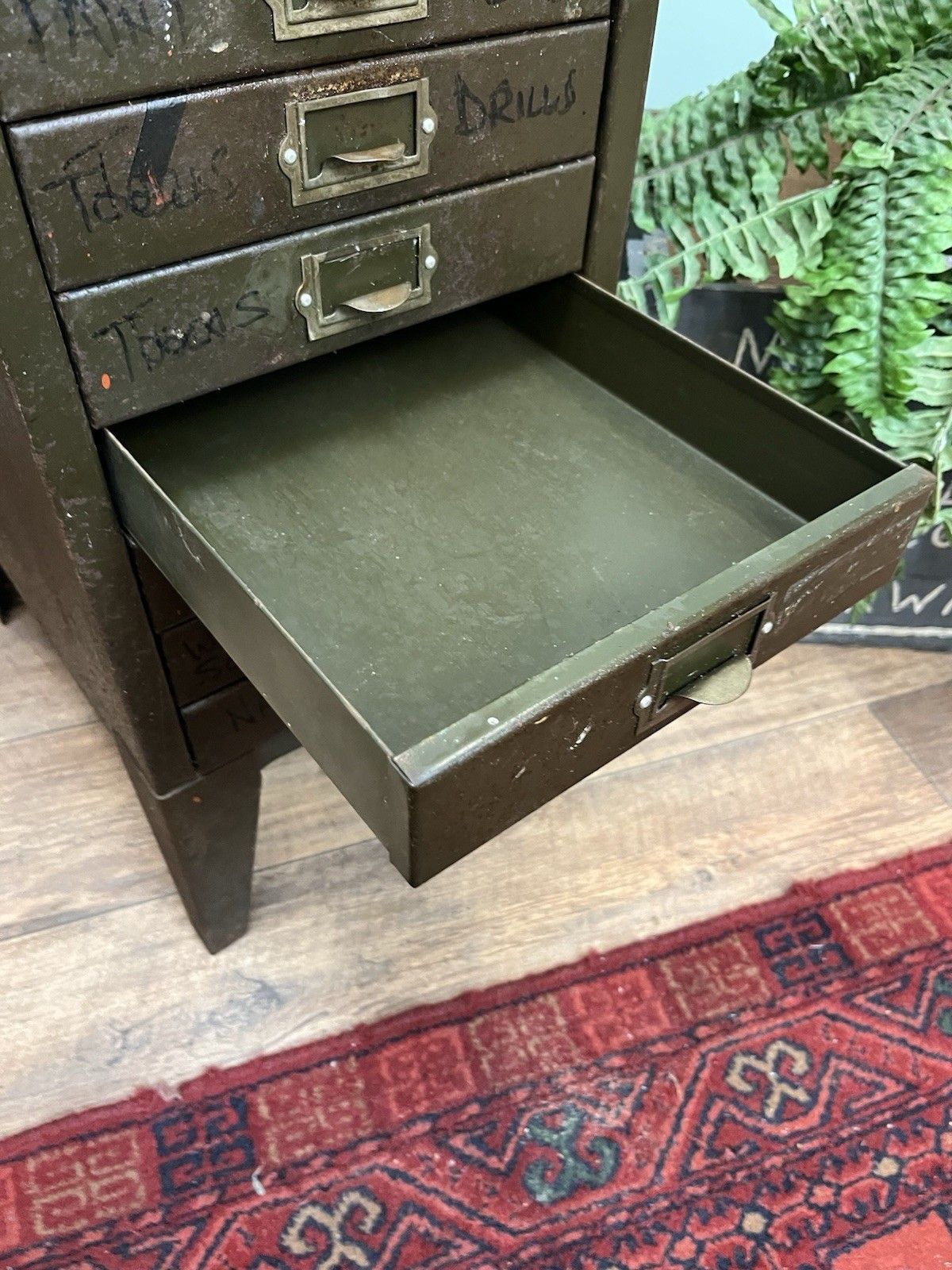 Vintage Industrial Bank Of Workshop Drawers, Metal Retro Vintage Green photo Furniture