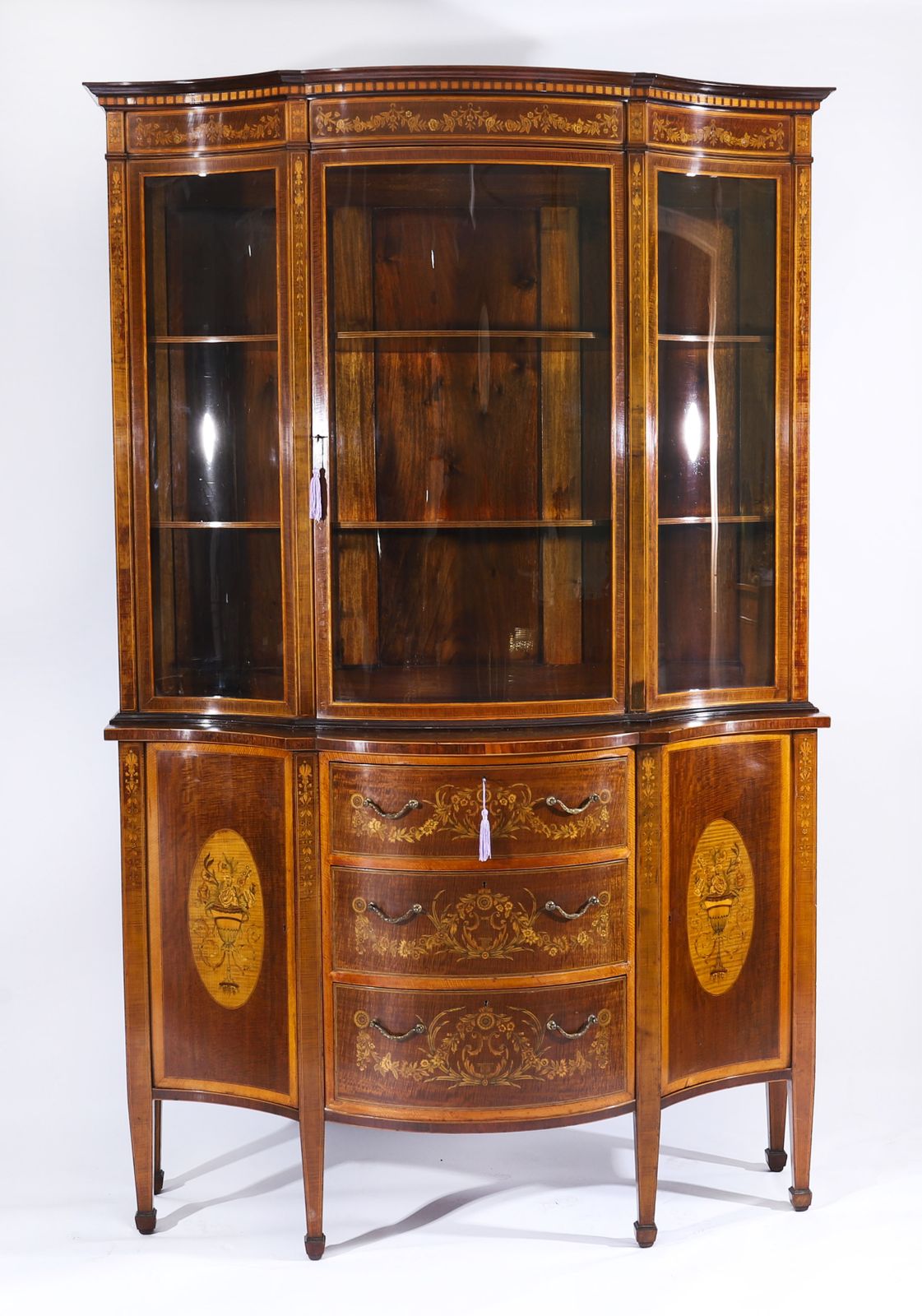Antique Marquetry Serpentine Display Cabinet Edwards & Roberts 19th C photo furniture