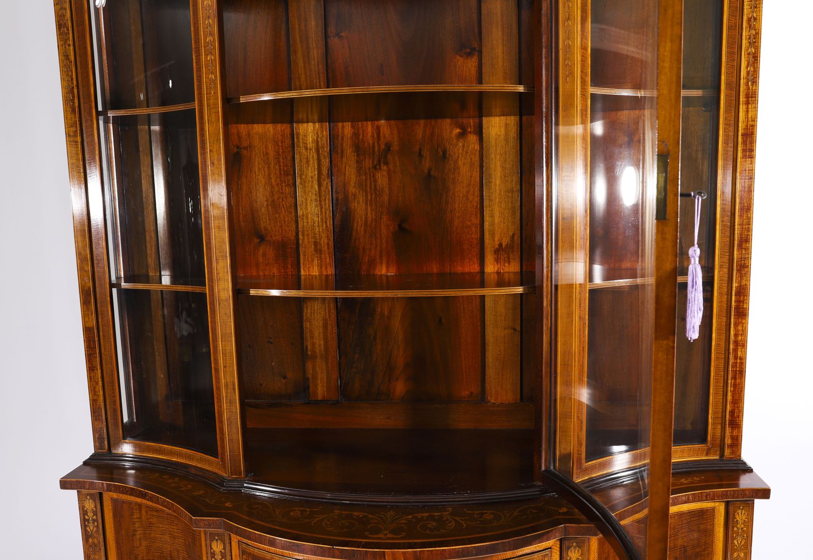 Antique Marquetry Serpentine Display Cabinet Edwards & Roberts 19th C photo vinterior