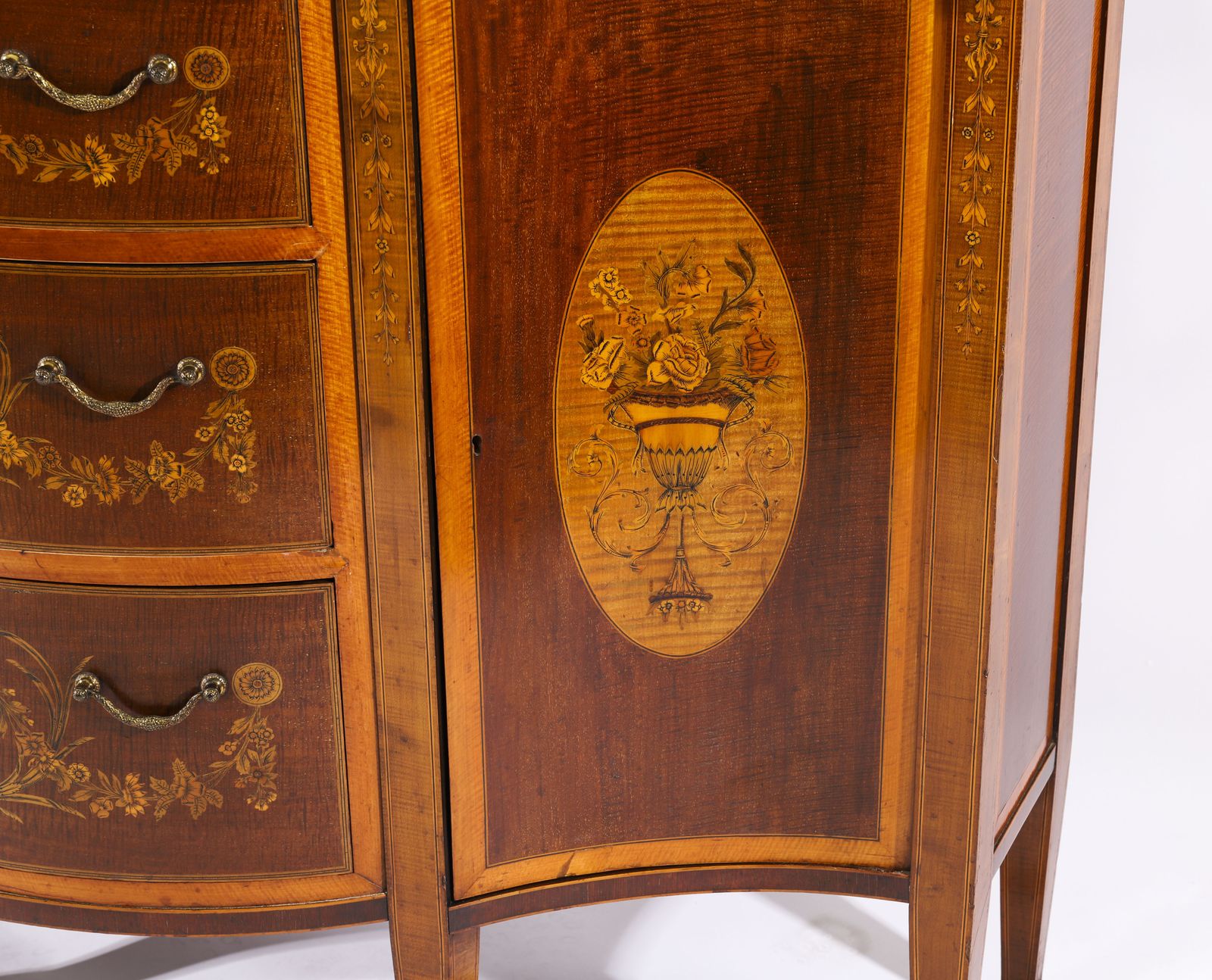 photo furniture Antique Marquetry Serpentine Display Cabinet Edwards & Roberts 19th C