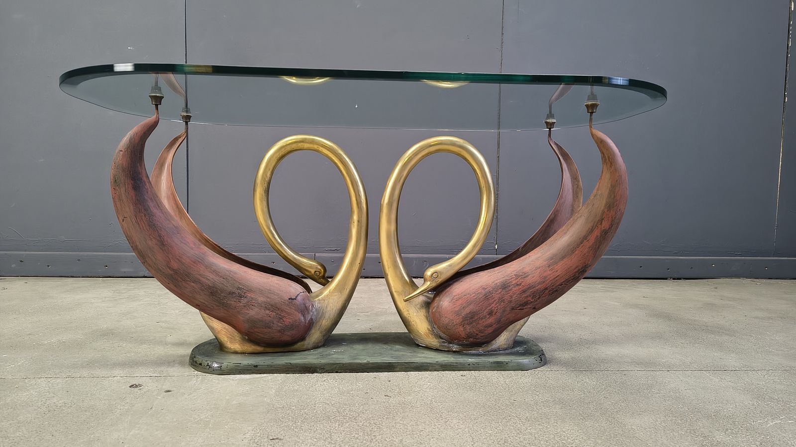 Vintage Brass Swan Coffee Table, 1980s photo buy