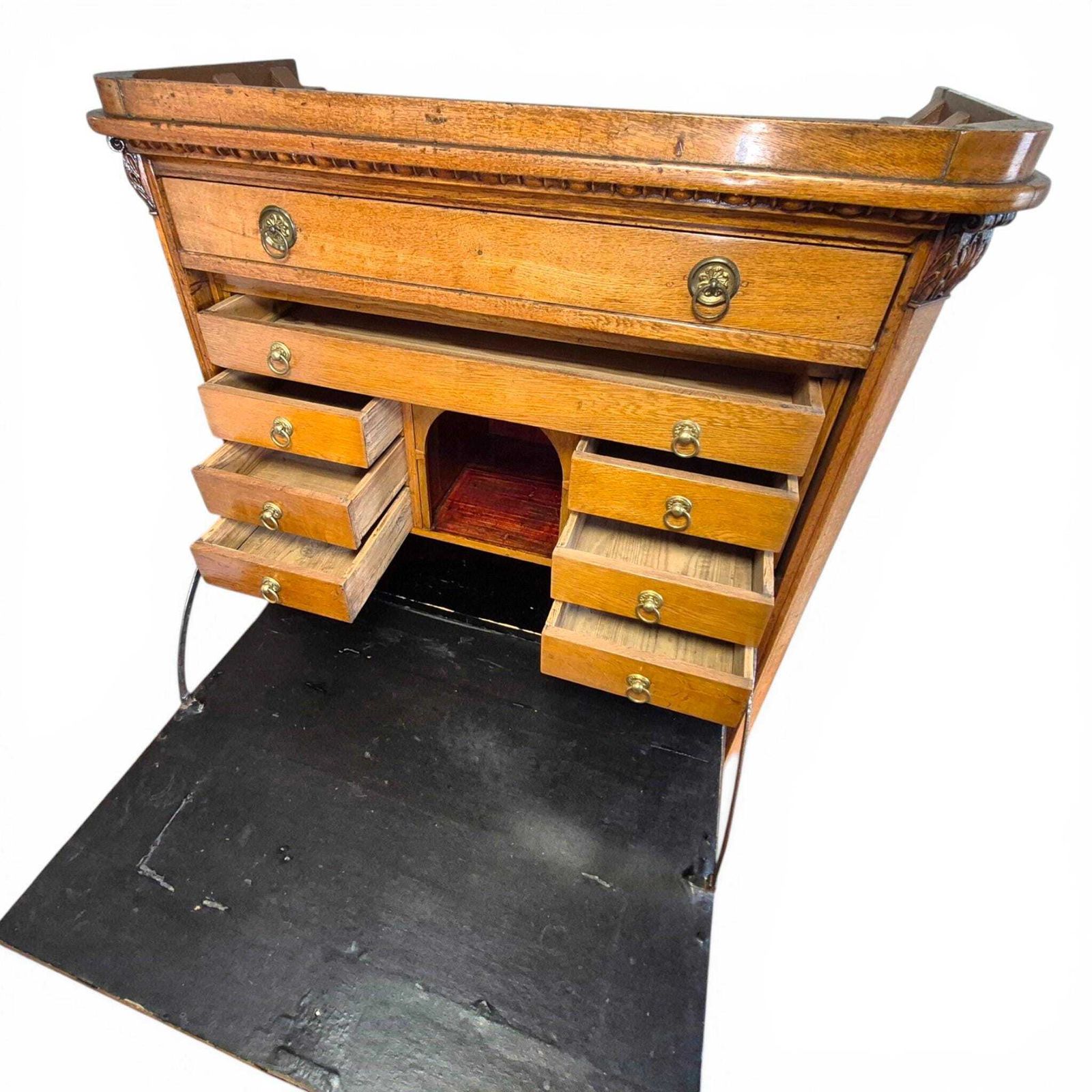 photo for sale Antique Oak Fall Front Bureau Desk Secretary C1900 Writing Cabinet Storage