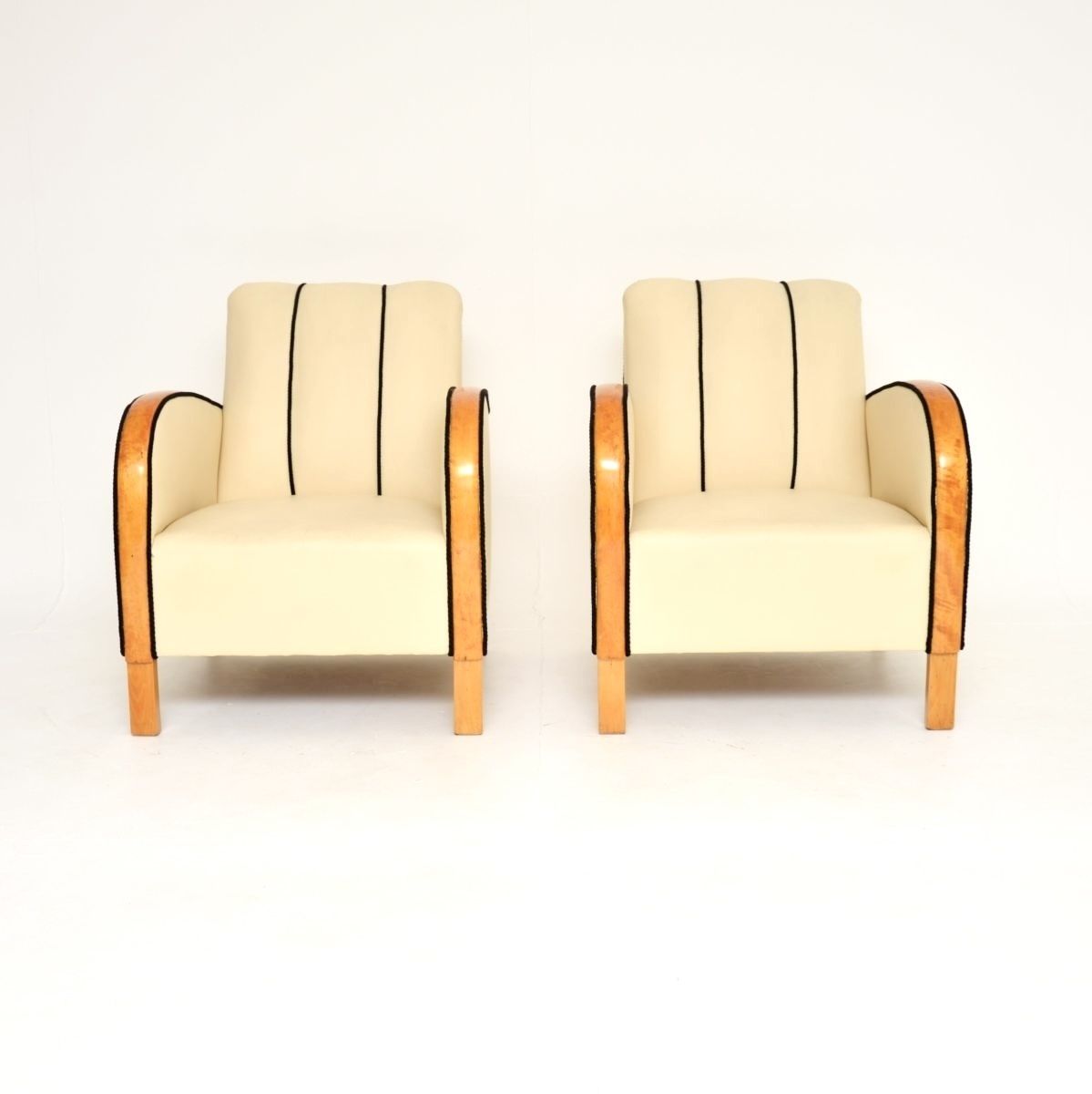 Pair Of Swedish Art Deco Armchairs In Leather And Satin Birch photo furniture