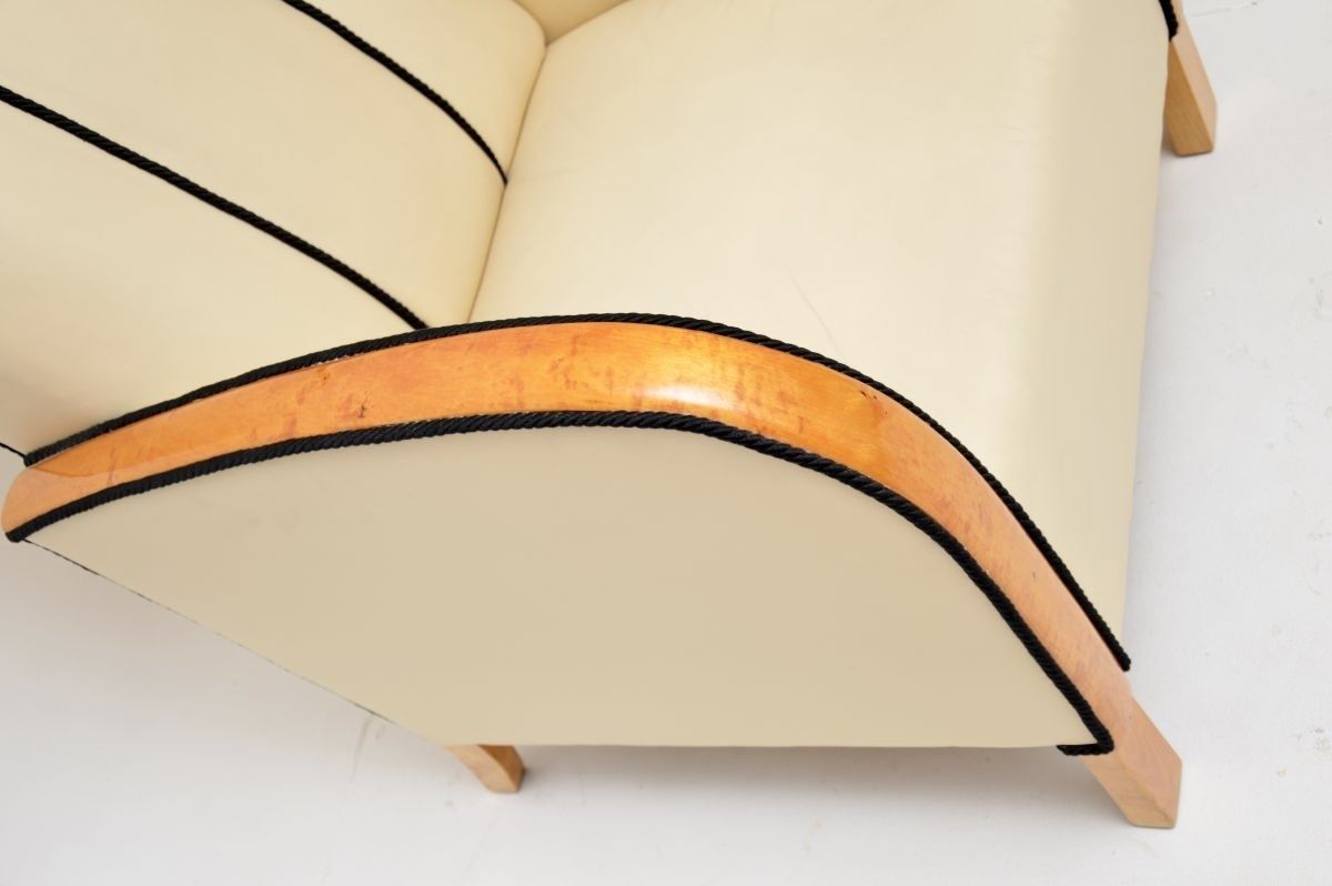 photo for sale Pair Of Swedish Art Deco Armchairs In Leather And Satin Birch
