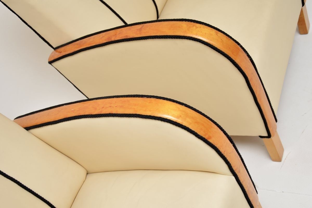 Furniture Pair Of Swedish Art Deco Armchairs In Leather And Satin Birch photo