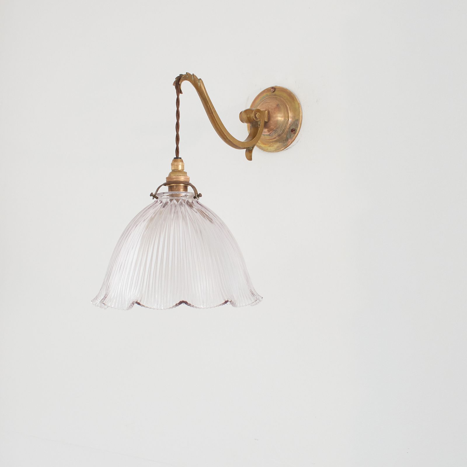 Antique Reclaimed Glass Holophane Wall Light – K photo for sale