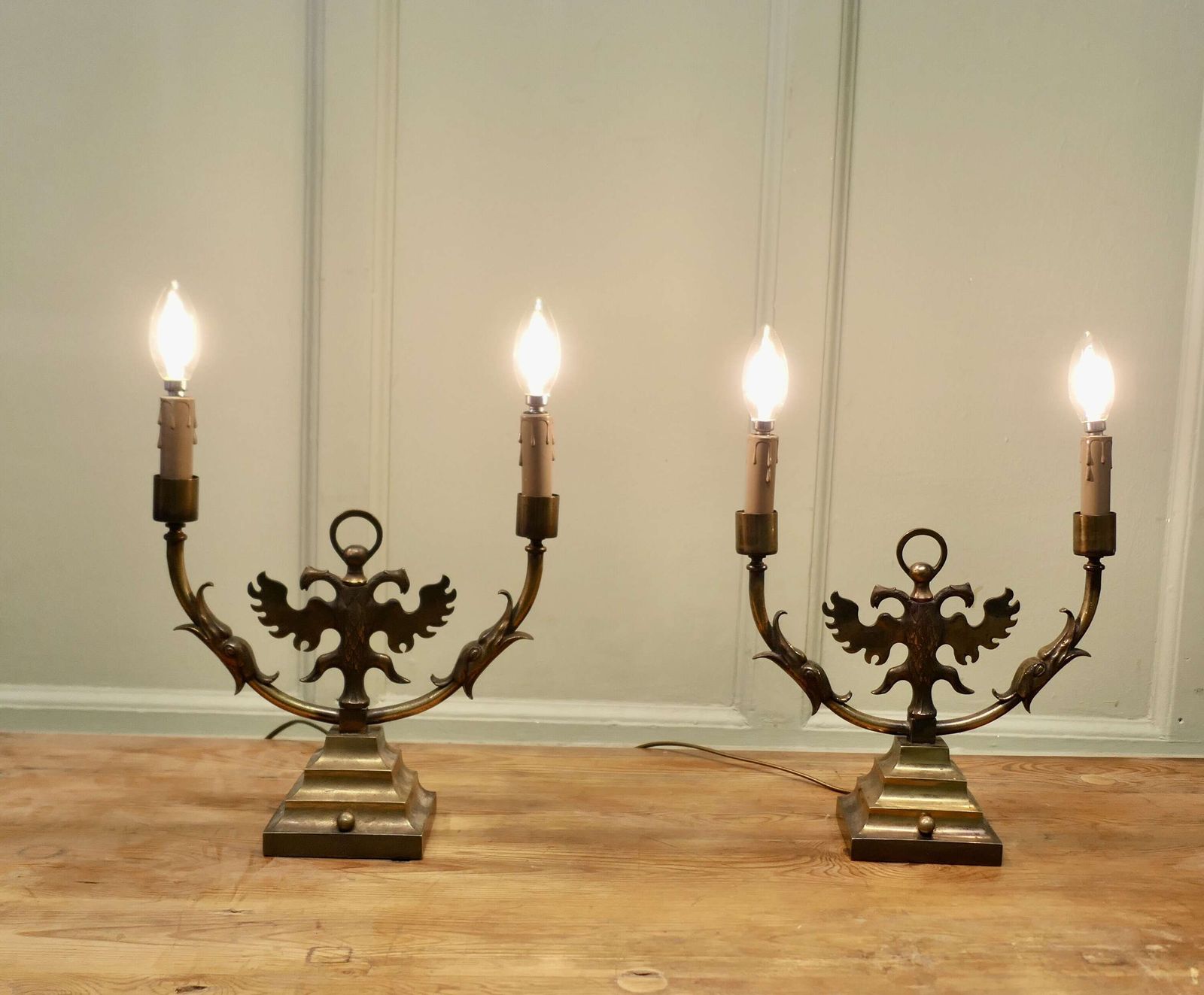 Pair Of Arts And Crafts Gothic Brass Twin Table Lamps These Are Grand Looking Pieces photo furniture