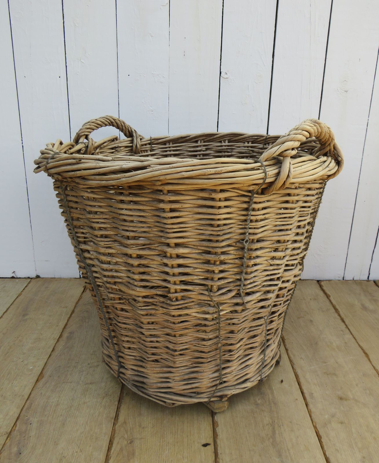 Antique Champagne Harvest Log Basket photo vintage