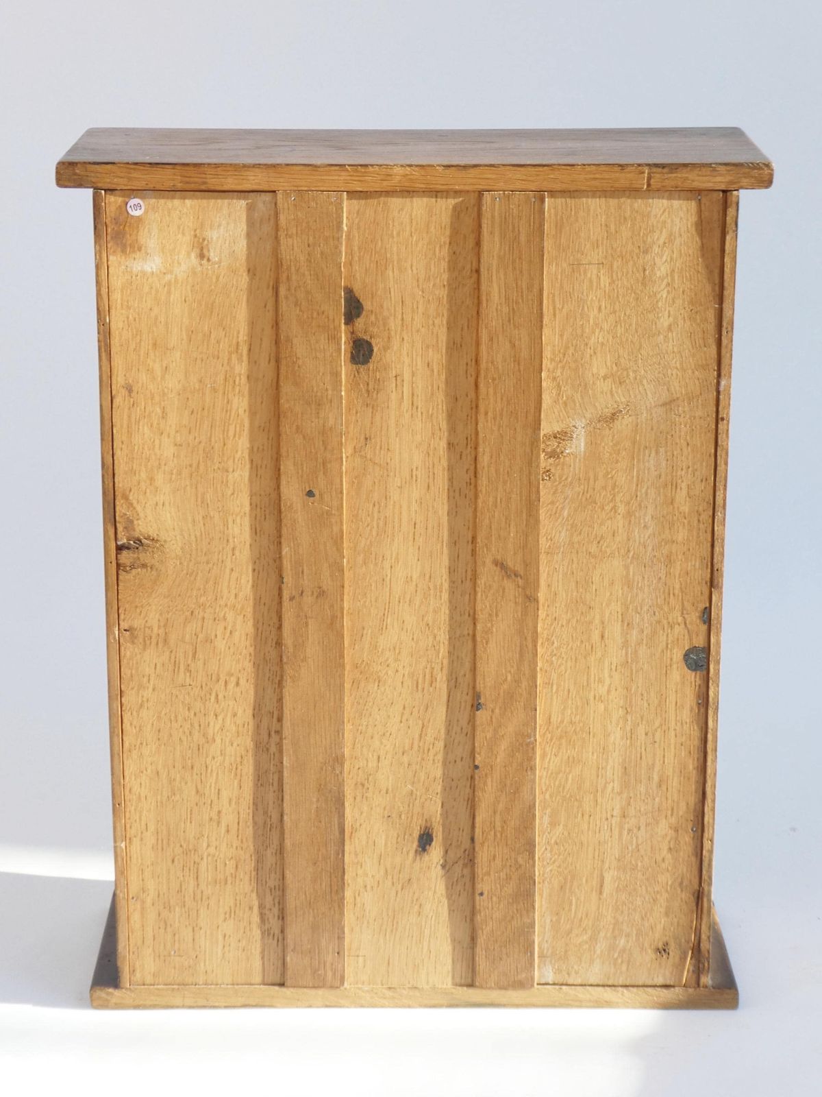 photo for sale Antique Oak Cabinet With Beveled Glass Door, Art Deco Apothecary With Cut Floral Glass, Medicine Chest With Lock