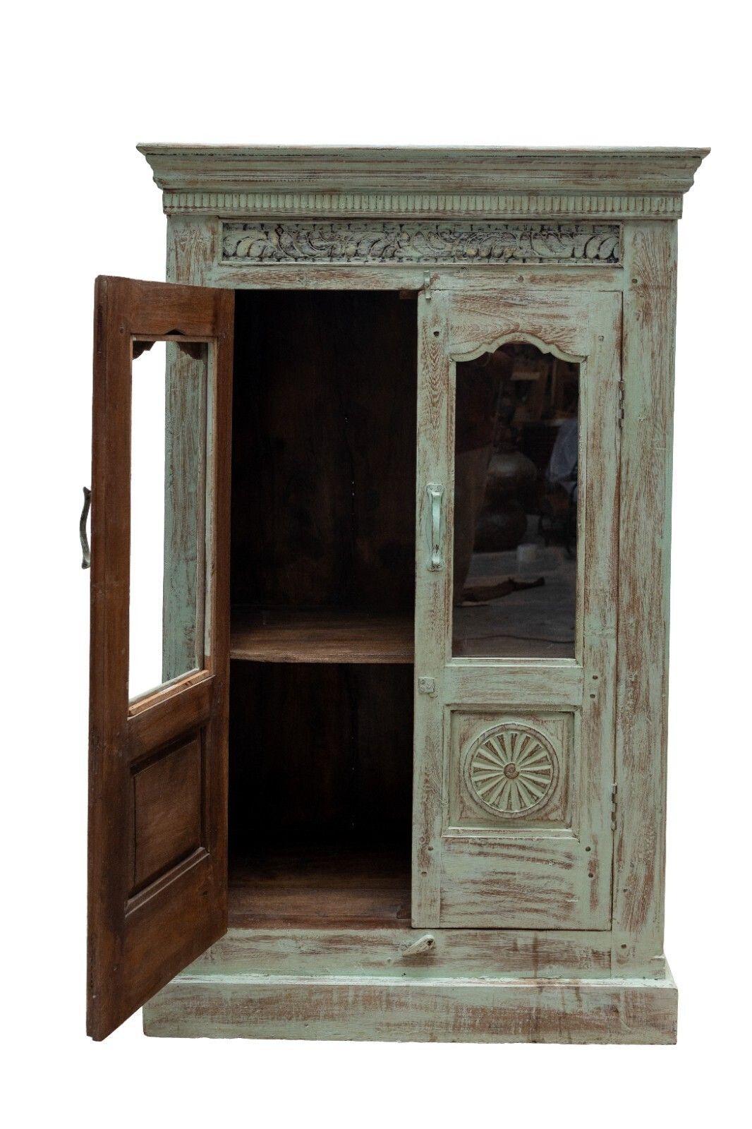 Vintage Reclaimed Hand Carved Indian Wooden Display Drinks Cabinet Cupboard photo furniture