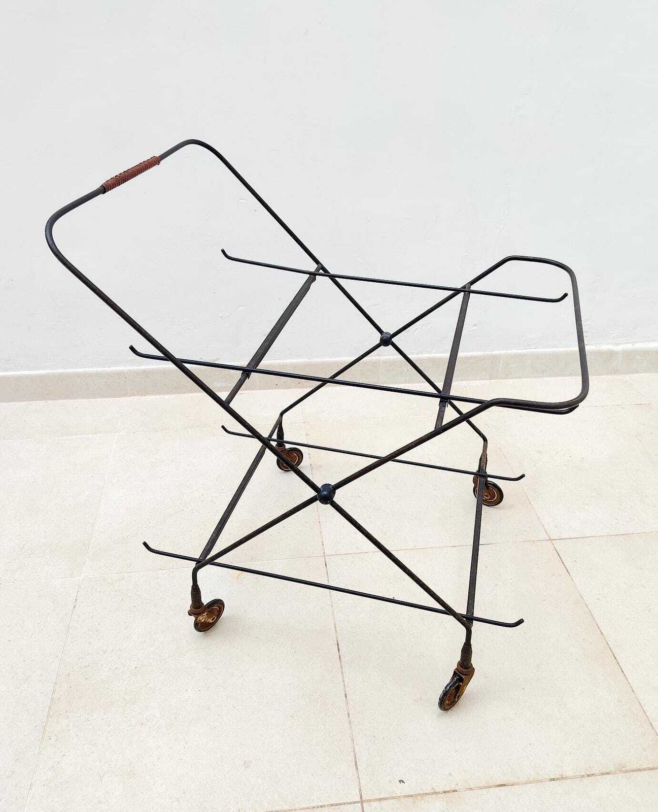 photo for sale Vintage Campo E Graffi Home Design Bar Cart In Metal And Industrial Teak, Mid Century Era